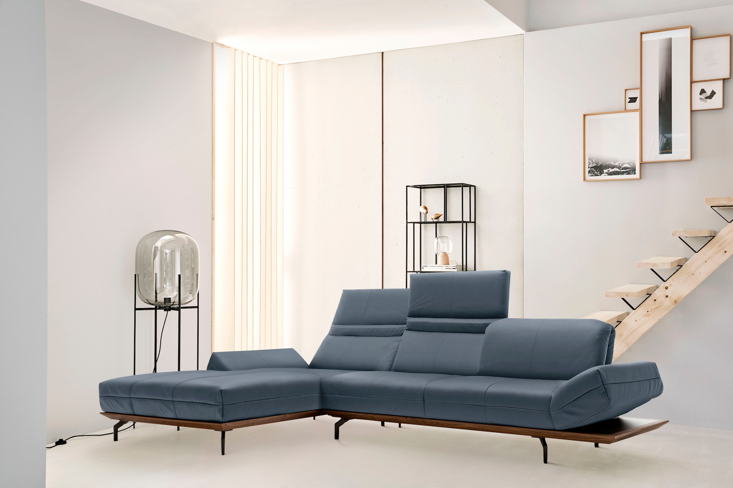 Creation BY ROLF BENZ Ecksofa "CR.420, Designecksofa, bequem, verstellbare Rückenlehne, L-Form" in 2 Qualitäten, Holzrahmen in Eiche Natur oder Nußbaum, Breite 313 cm