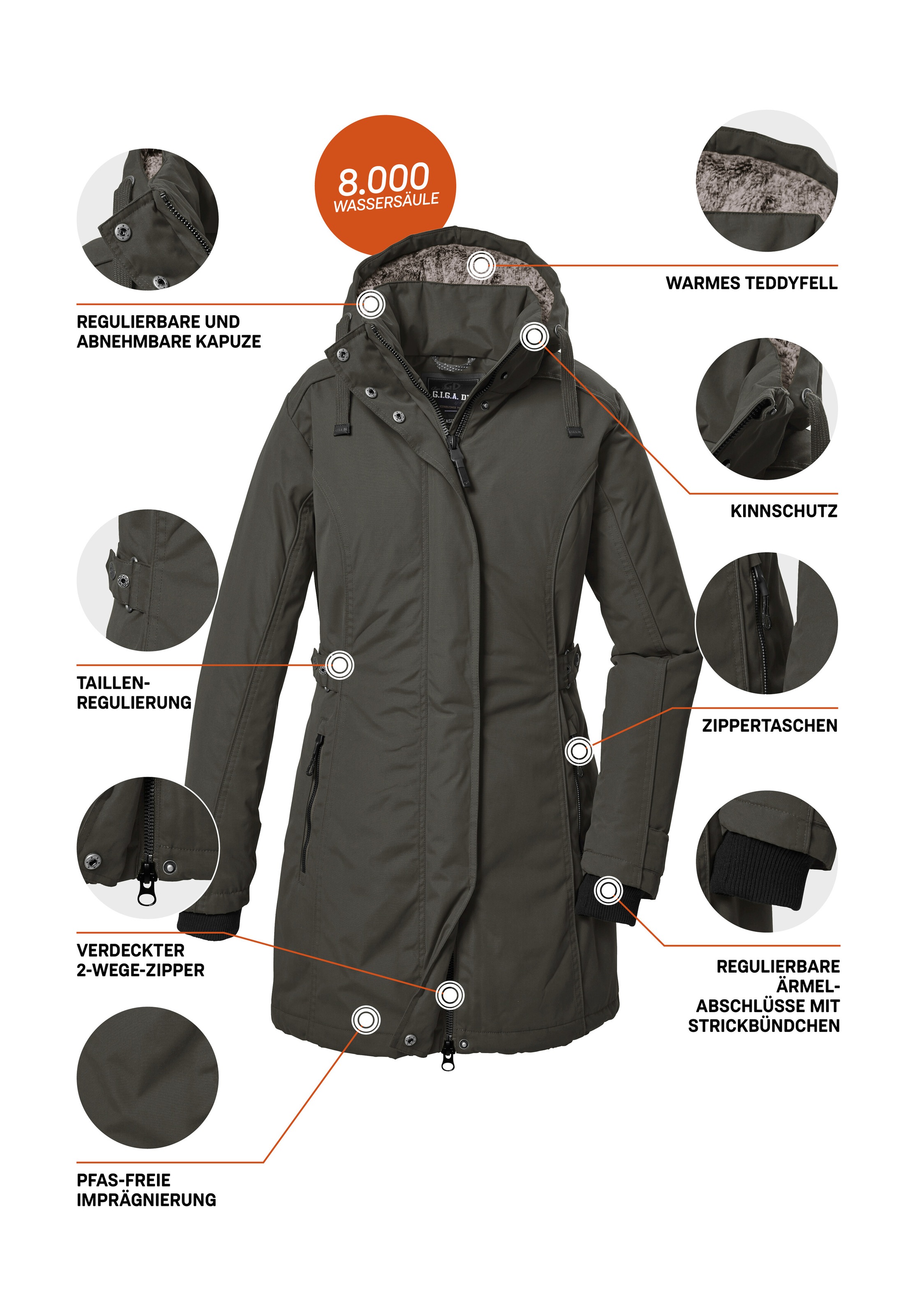 G.I.G.A. DX by killtec Parka »GW 70 WMN PRK«, Wind- und wasserdichter Damenparka, atmungsaktiv, mit Fleece.