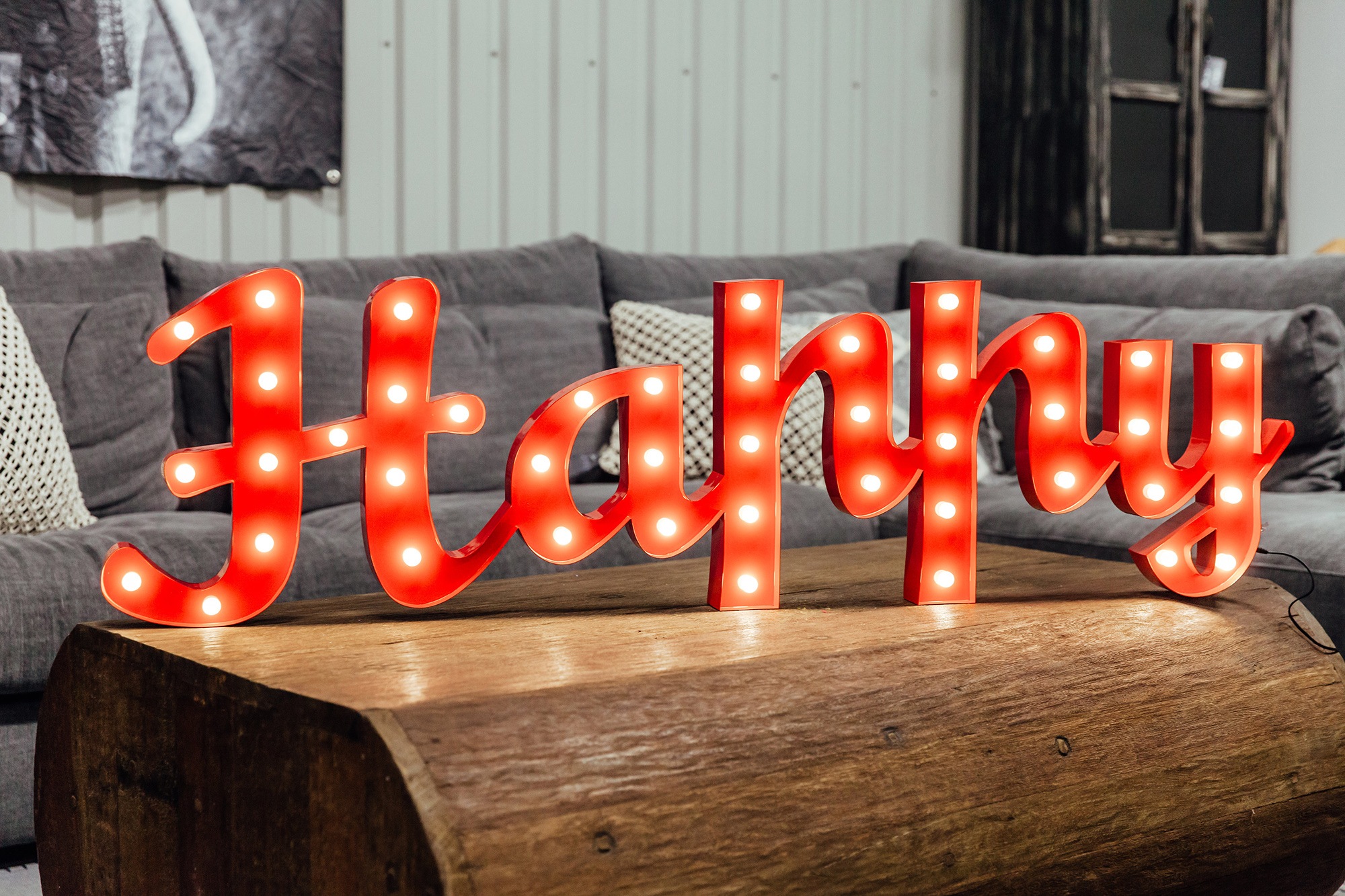 44 »Happy«, festverbauten Happy flammig-flammig, - 137x38 Dekolicht LEDs LIGHTS mit LED Black Friday Wandlampe, cm MARQUEE 44 | Tischlampe BAUR