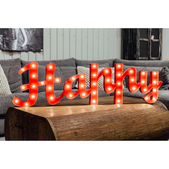 Black Friday MARQUEE LIGHTS LED Dekolicht »Happy«, 44 flammig-flammig,  Wandlampe, Tischlampe Happy mit 44 festverbauten LEDs - 137x38 cm | BAUR