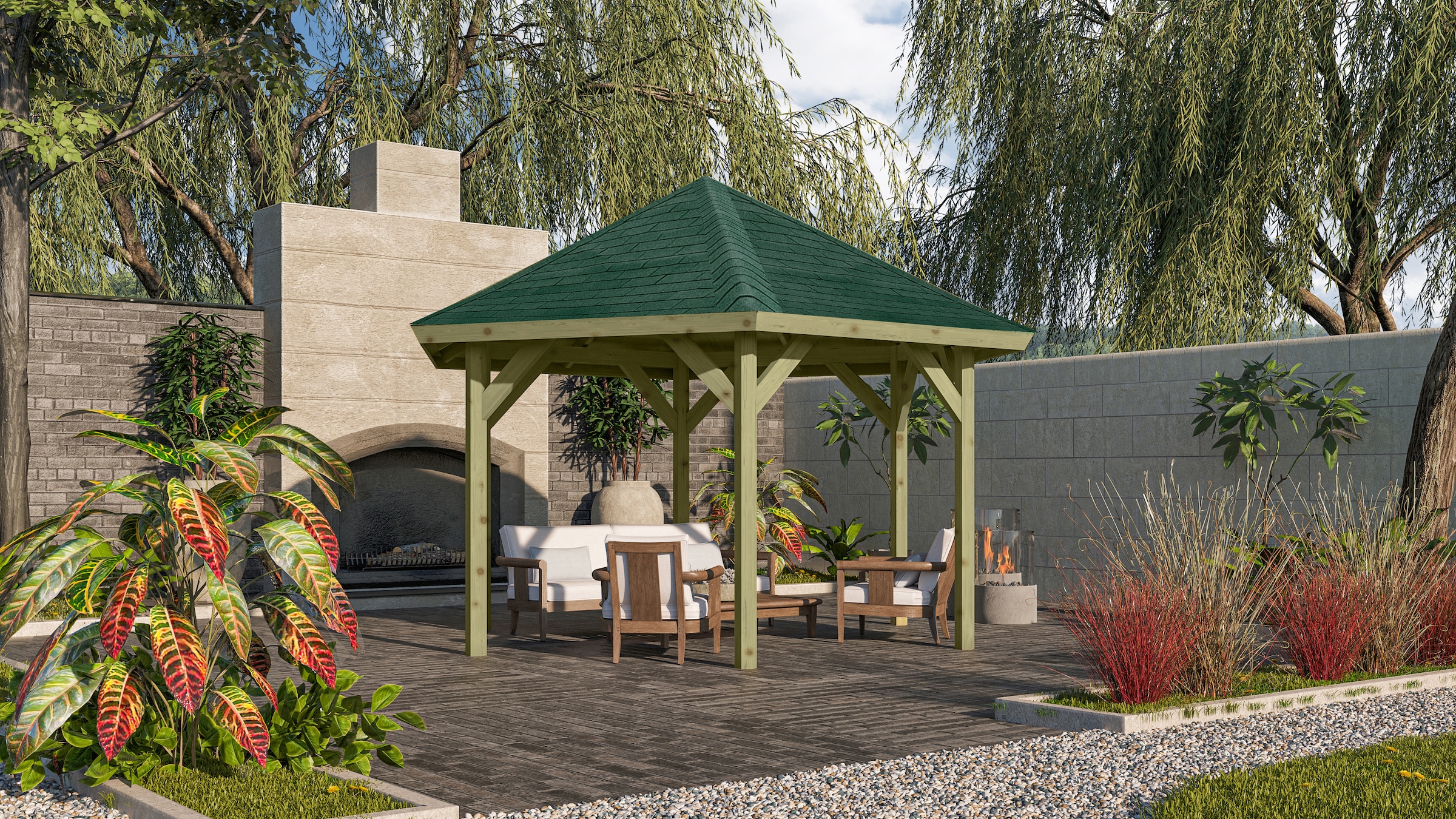 Karibu Pavillon »Oslo 2«, (Set), BxTxH: 392x451x315 cm, mit grünen Dachschindeln