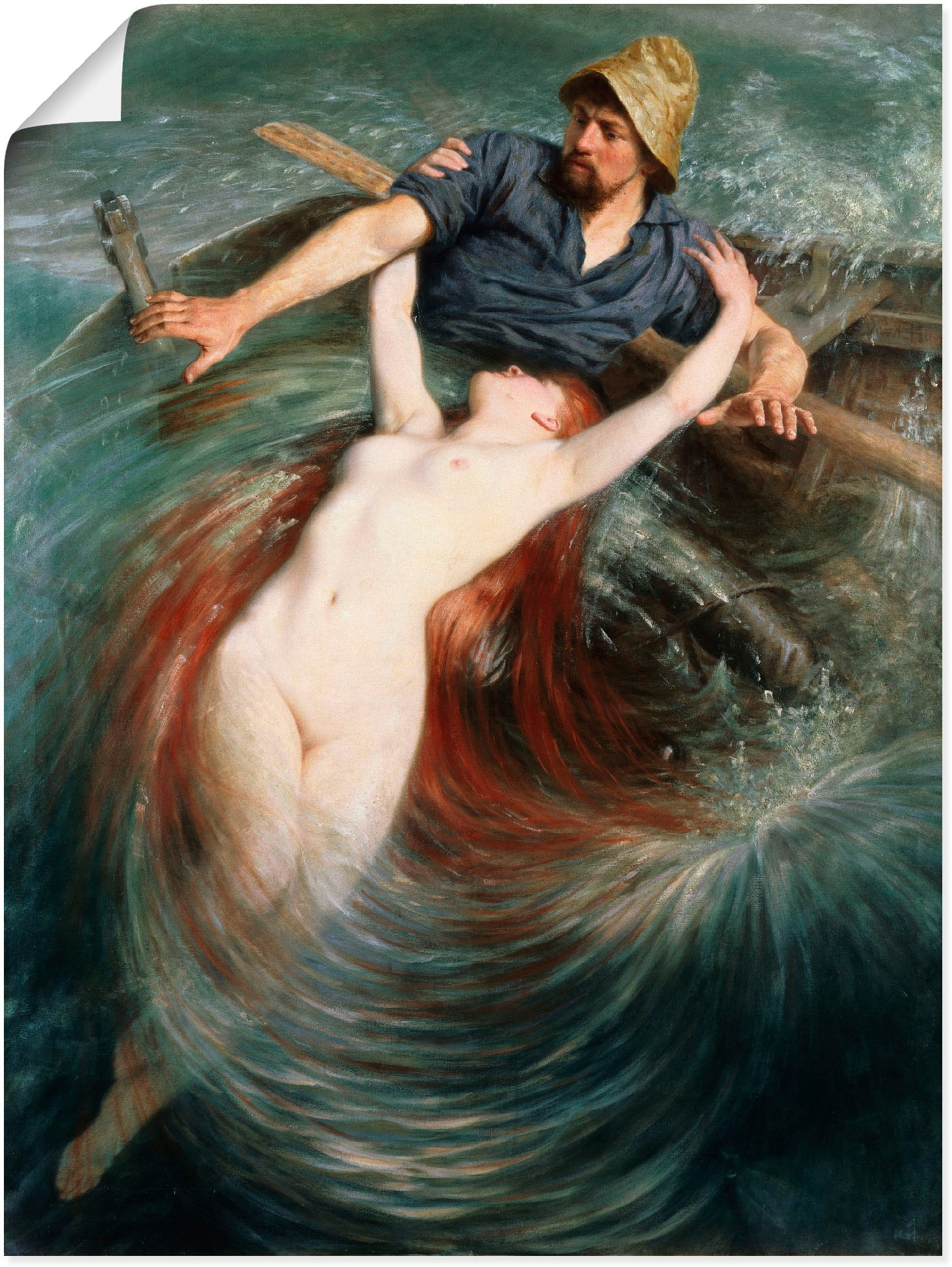 Artland Wandbild »Ein Fischer in den Fängen einer Sirene.«, klassische Fantasie, (1 St.), als Leinwandbild, Poster in verschied. Größen