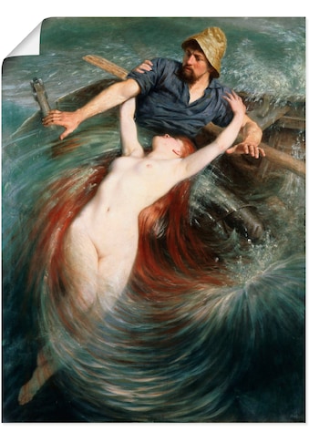 Wandbild »Ein Fischer in den Fängen einer Sirene.«, klassische Fantasie, (1 St.)
