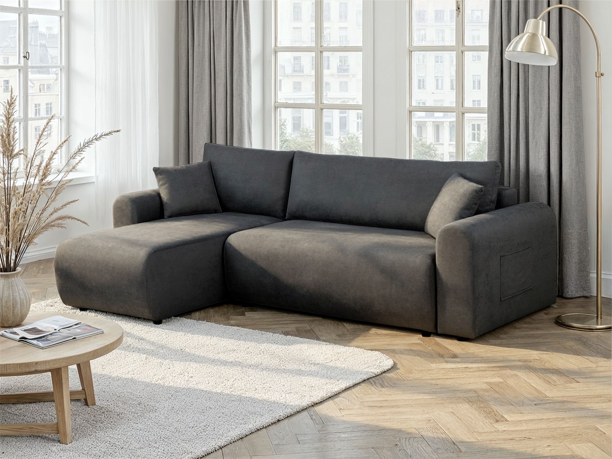 OTTO home Ecksofa »JONAA, 241cm, L-Form, Schlafsofa, Boxspringfederung, Dauerschläfer« 133/200cm, Recamiere links/rechts, Bettkasten, Cord u. Struktur