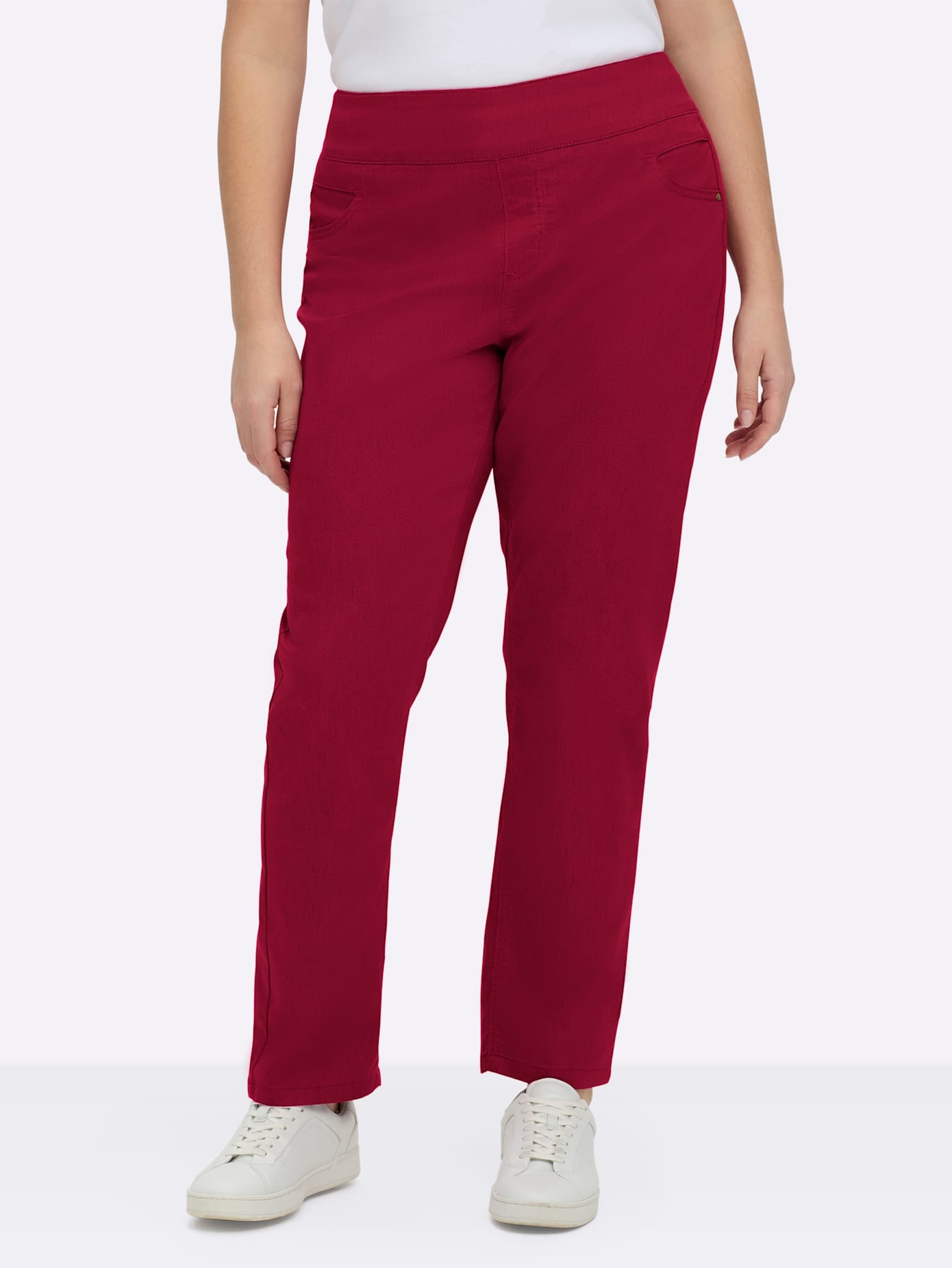 Schlupfhose CASUAL LOOKS, Damen, Gr. 19, Kurzgrößen, rot, 65% Baumwolle, 33% Polyester, 2% Elasthan, unifarben, lang, Hosen Schlupfhose, Topseller