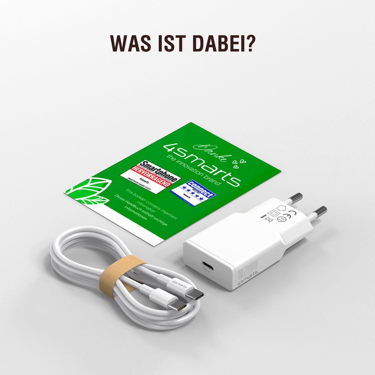 4smarts Schnelllade-Gerät »PDPlug Slim 20W GaN 1x USB-C + USB-C Kabel 1,5 m«