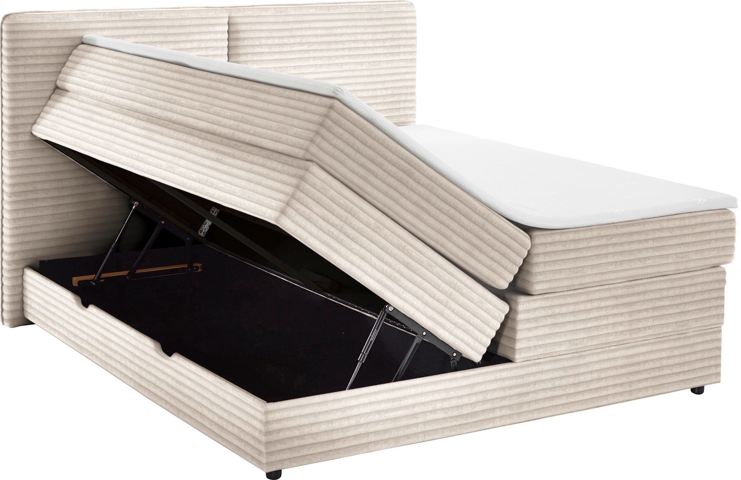 Home affaire Boxbett »VÄSTERVIK, Polsterbett mit Bettkasten und Taschenfederkernmatratze H3« mit Topper, kuscheliger Breitcord-Stoff, Liegefläche 180x200cm