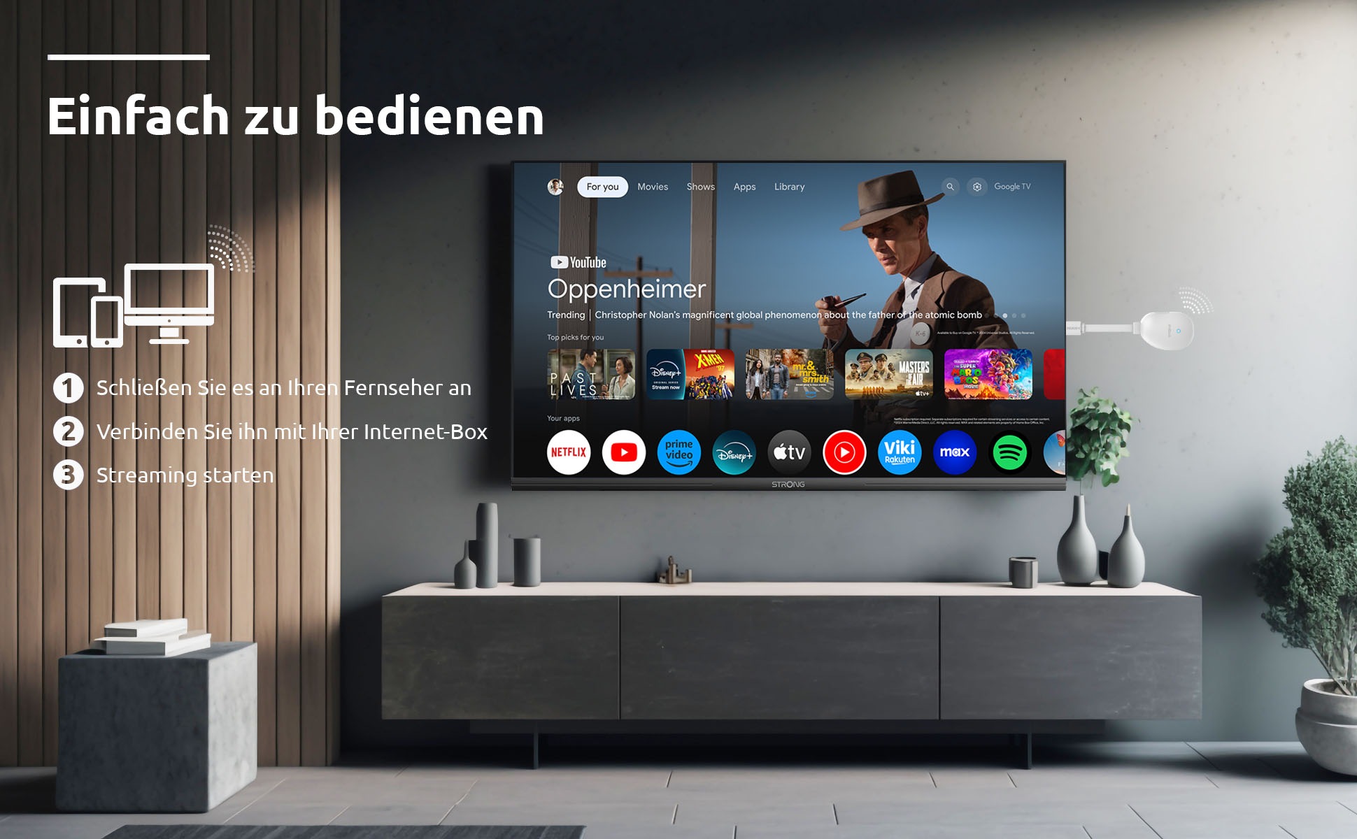 Strong Streaming-Stick »LEAP-NEVE 4K UHD-Streaming-Dongle Google TV«, Video-Streaming: Netflix, Youtube, Amazon Prime Video, Disney+