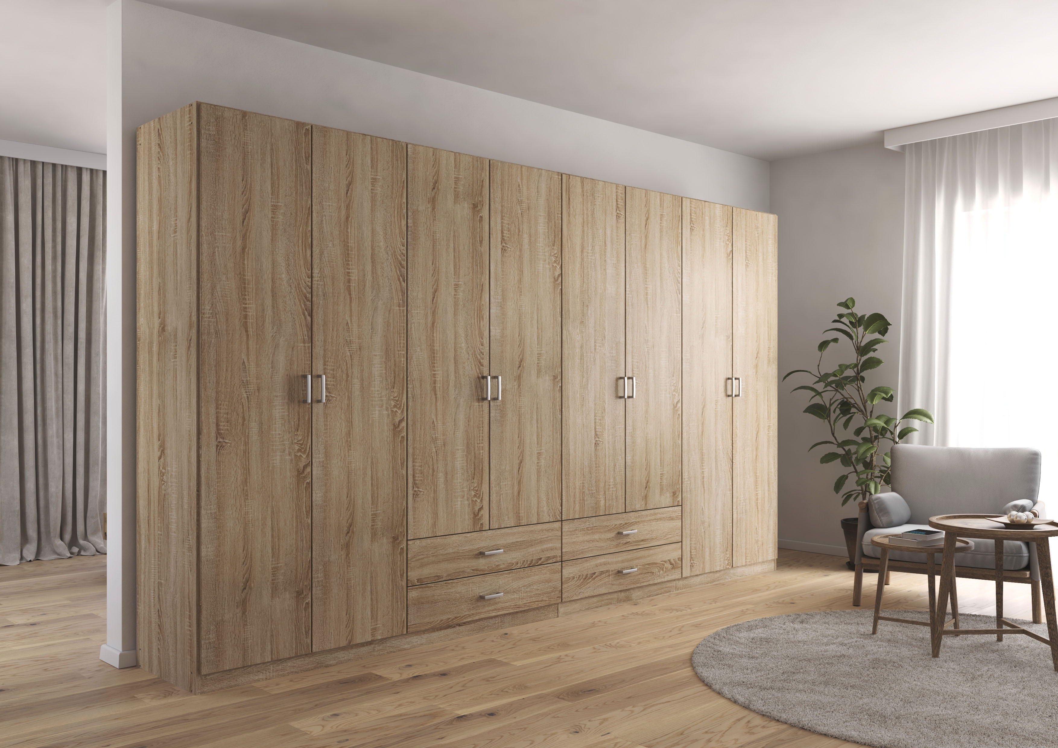 rauch Drehtürenschrank "Kleiderschrank Garderobe GAMMA Breiten 360 cm" in 3 Ausstattungen BASIC/CLASSIC/PREMIUM (inkl. SOFT-CLOSE-Funktion), mit Schubladen, verschiedene Griff-Varianten TOPSELLER MADE IN GERMANY
