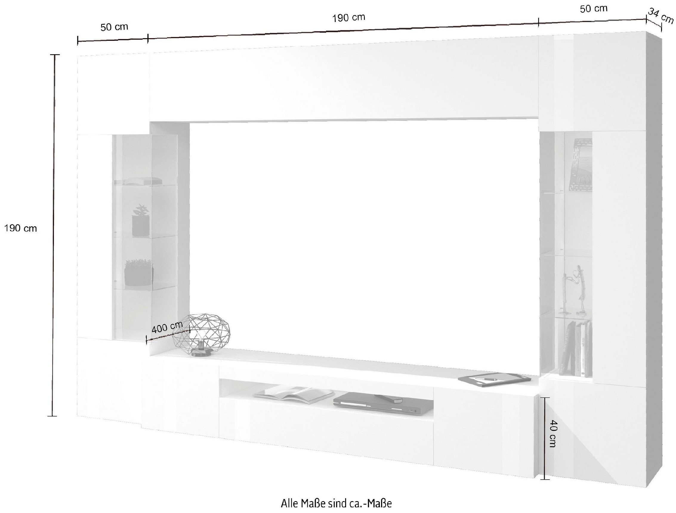 INOSIGN Wohnwand »New Egypt«, (4 St., Breite 290cm), bestehend aus 2 Stauraumvitrinen, 1 Lowboard, 1 Hängeschrank