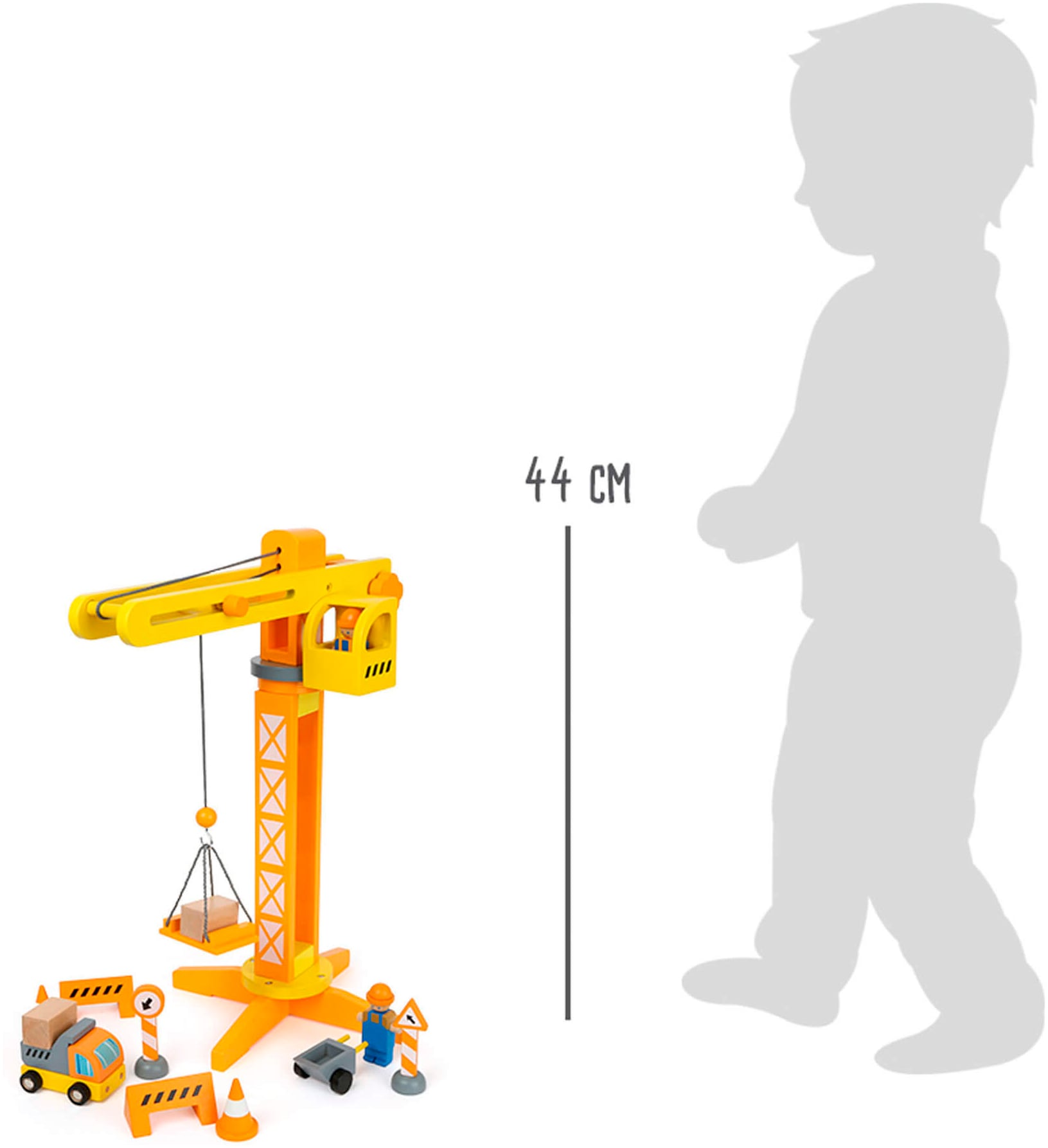 Small Foot Spielzeug-Kran, mit Baustellenzubehör