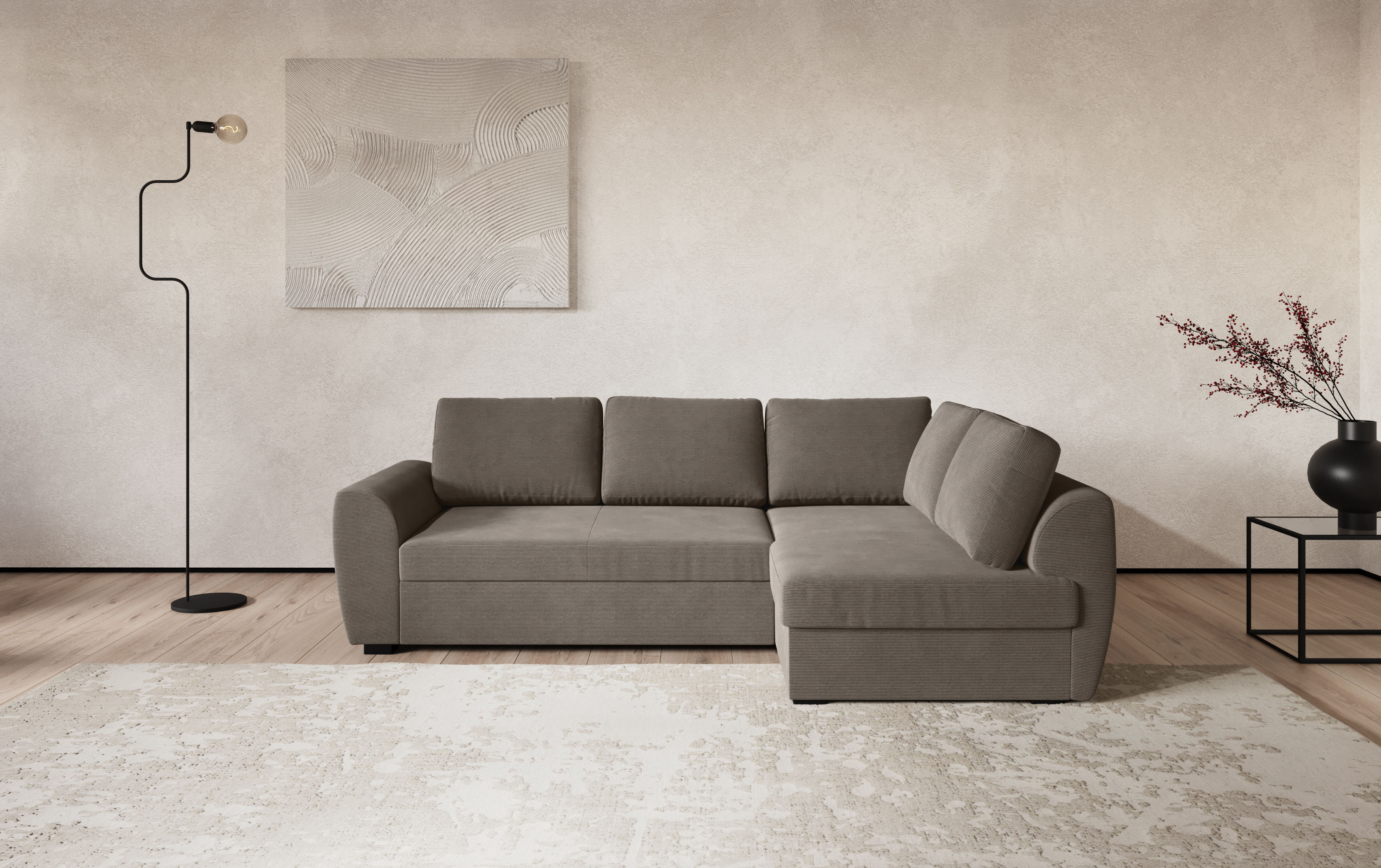 COTTA Ecksofa "Drift L-Form mit Ottomane, B: 253 cm" optional auch mit Schlaffunktion, Wellenunterfederung