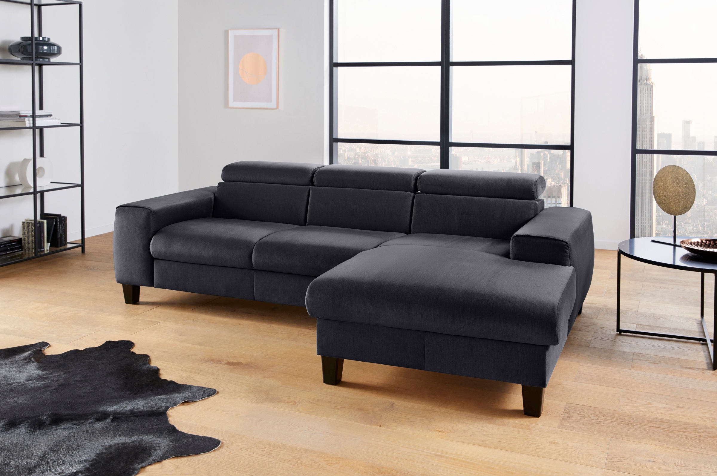 COTTA Polstergarnitur »Morven L-Form« Set,  Set bestehend aus: Ecksofa mit Kopfteilverstellung & Hocker