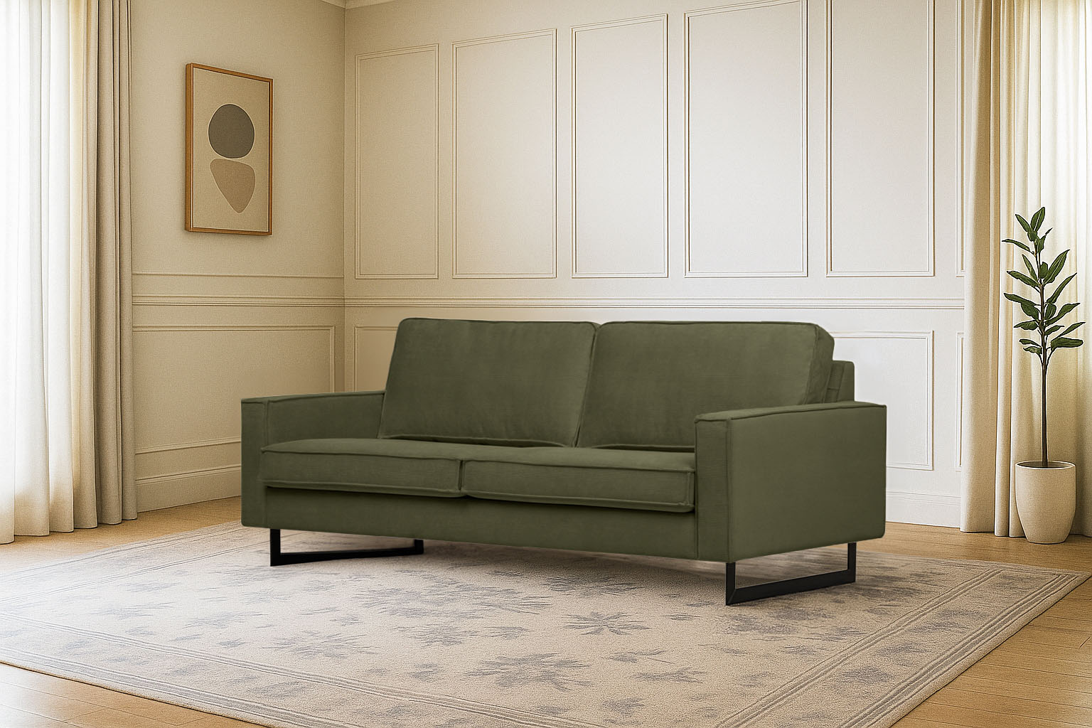 OTTO home 3-Sitzer "Pinto, 206 cm, Cord, Chenille, Lederoptik" mit Keder, schwarze Metallfüße, Wellenunterfederung