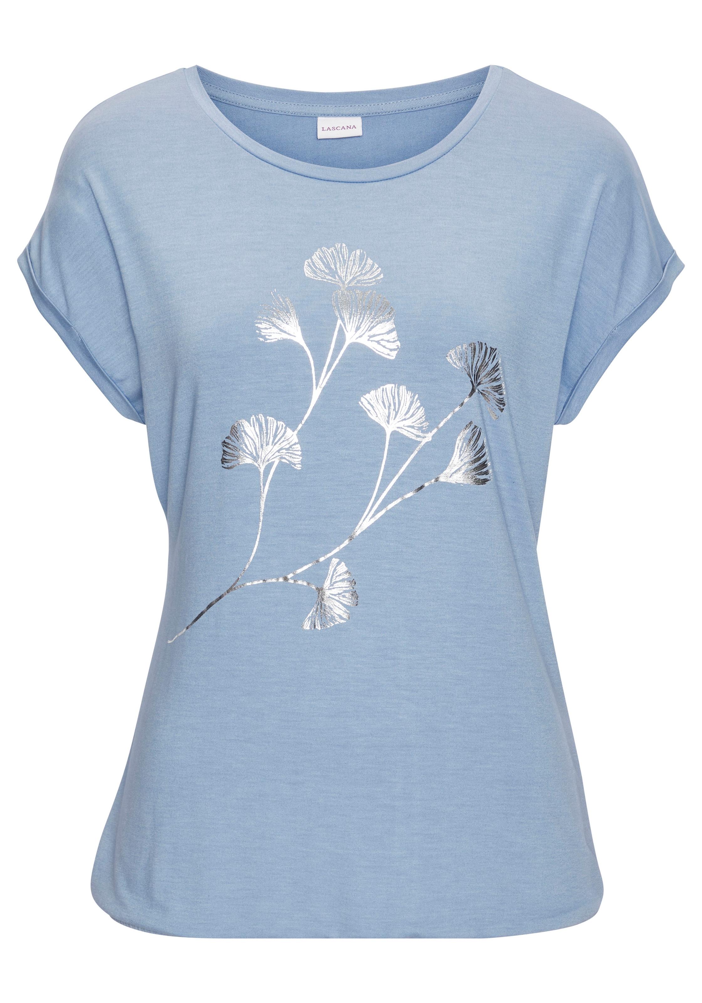 Vivance Kurzarmshirt »mit schimmerndem Blumenprint«, aus elastischer Viskose-Qualität