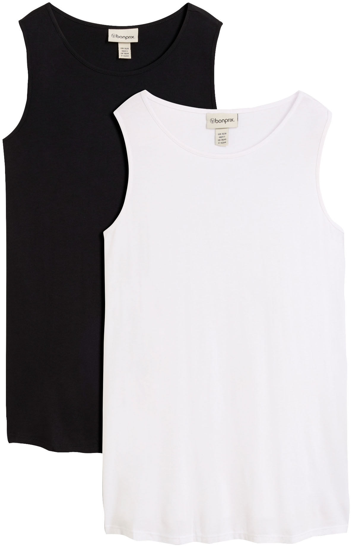 bonprix Shirttop Packung, 2 tlg. Longtop in dezenter A-Linie, ärmellos, Viskose-Jersey mit Stretch