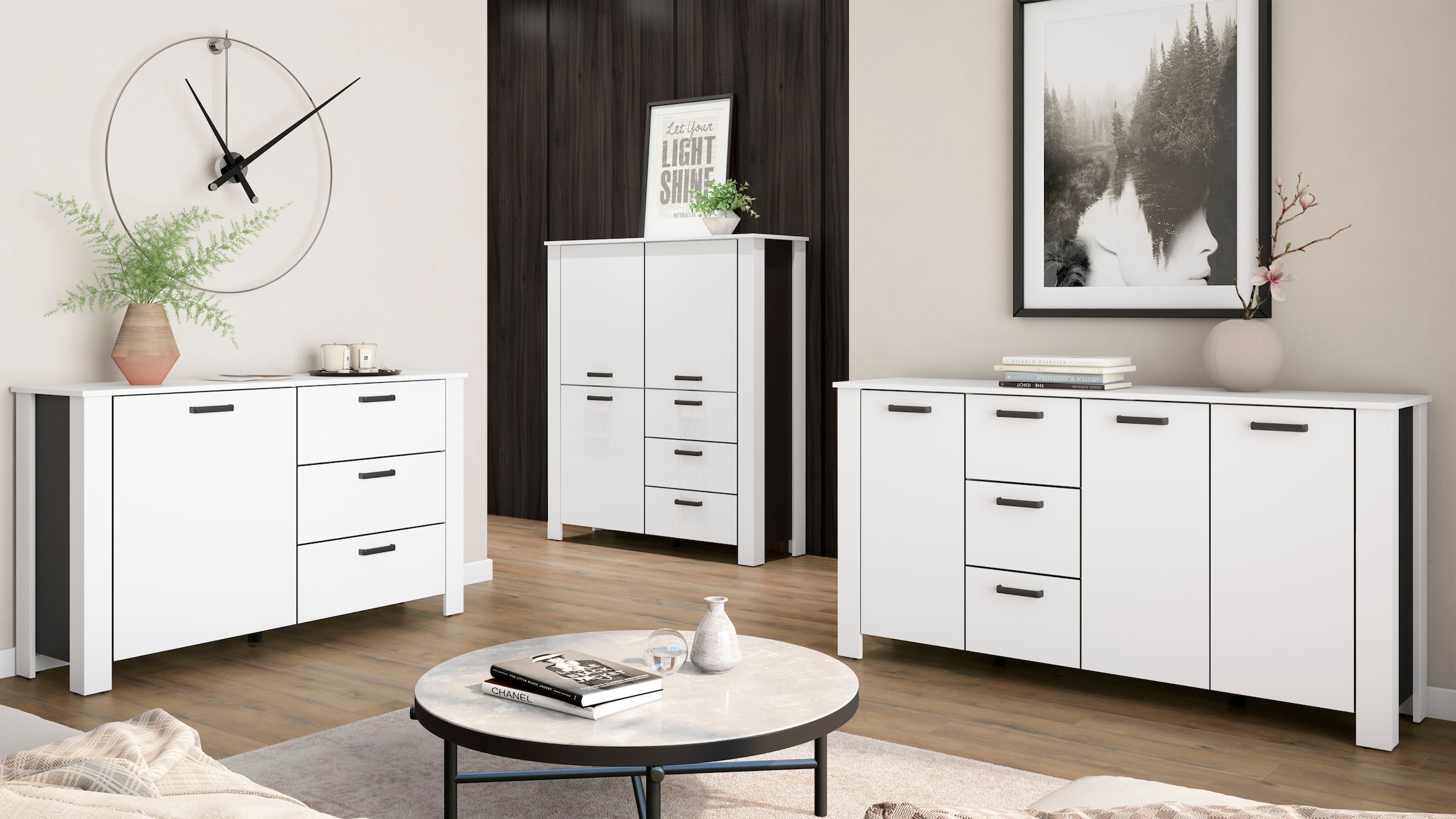 byLIVING Vitrine »Highboard Faro« 1 Stk. tlg. 3 Türen und 3 Schubkästen für maximale Ordnung, verschiedene Farben.