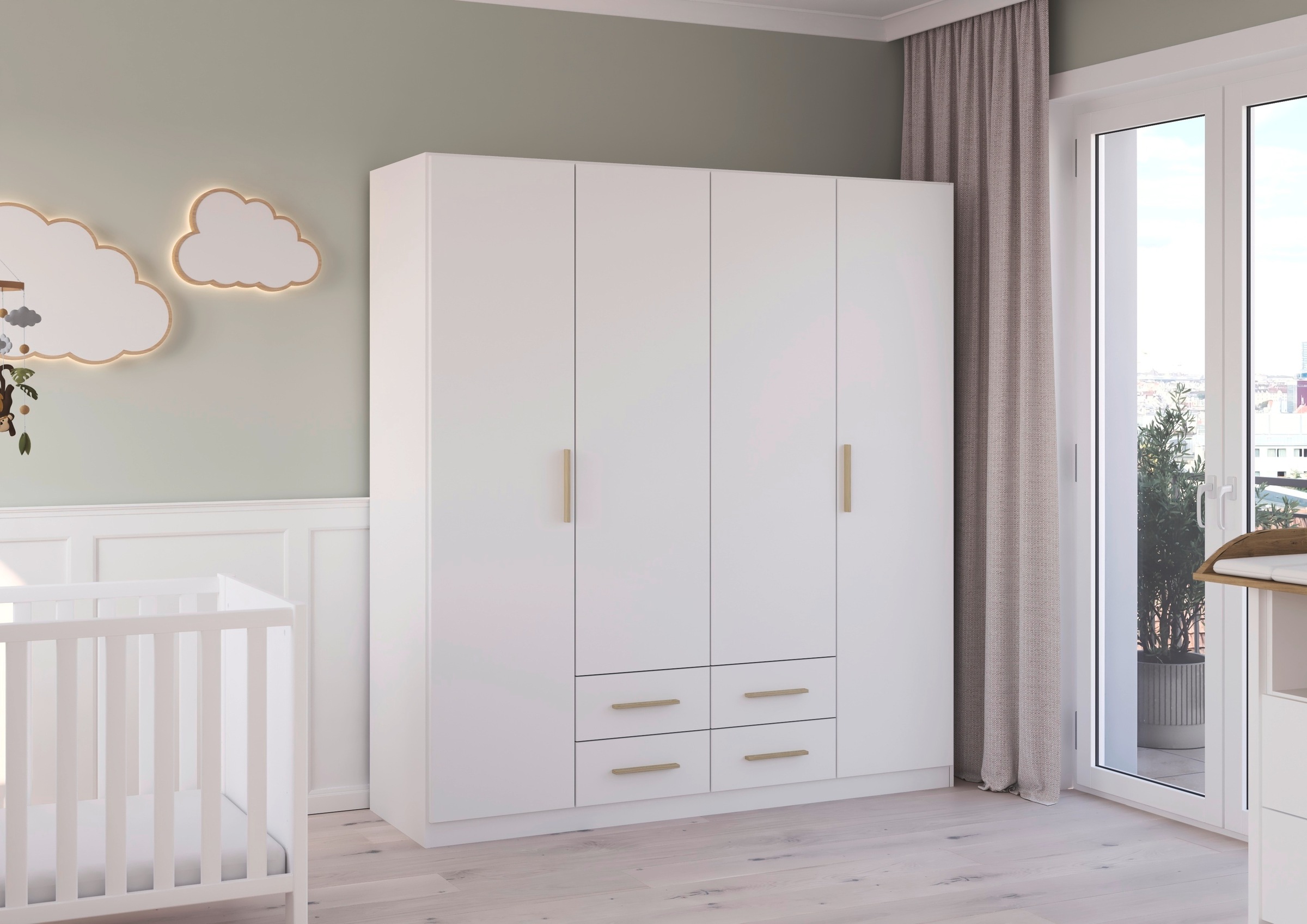 rauch Drehtürenschrank »Kleiderschrank Schrank Garderobe KREFELD optional mit Spiegel«, mit 3 Griff-Varianten, inkl. praktischen Schubladen MADE IN GERMANY