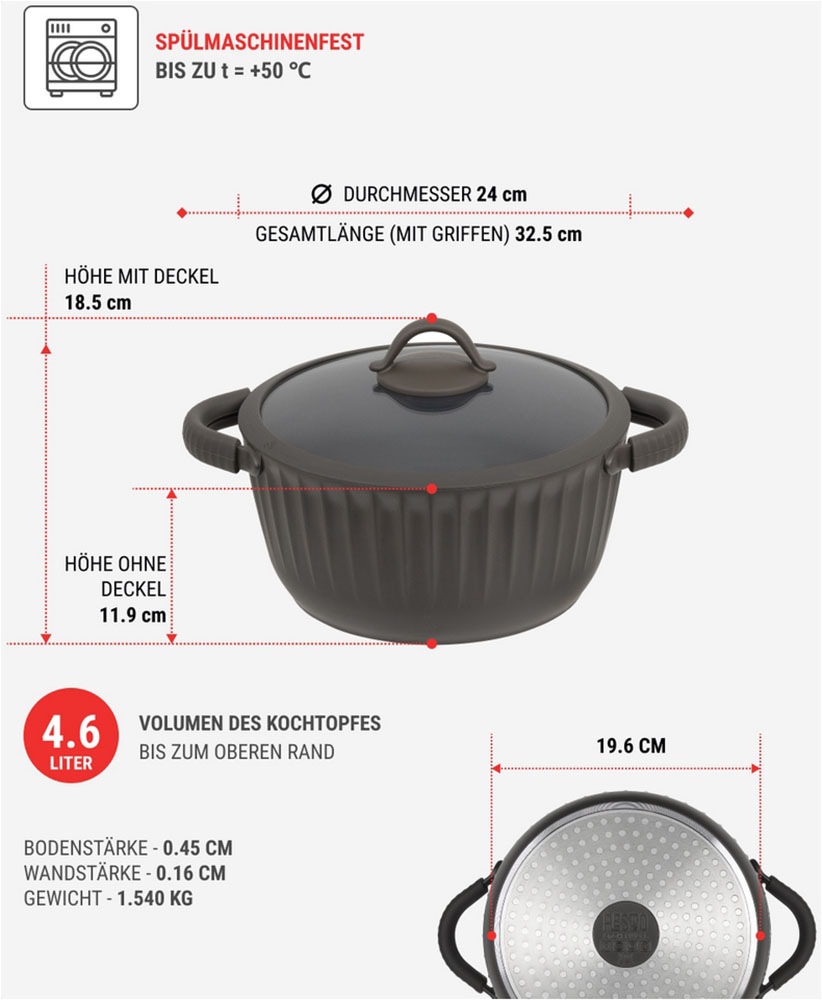 RESTO Kitchenware Bratentopf »Ascella, Schmortopf antihaftbeschichtet und spülmaschinenfest«, Aluminiumguss, (2 tlg.), Geeignet für alle Herdarten, auch Induktion, im Geschenkkarton