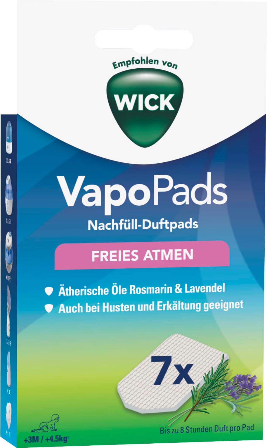 WICK Inhalations-Zusatz »VapoPads Rosmarin & Lavendel - VBR«, (Packung, 7 tlg.), Passen zu unseren Luftbefeuchtern, Inhalatoren & Diffusoren, 7er-Pack