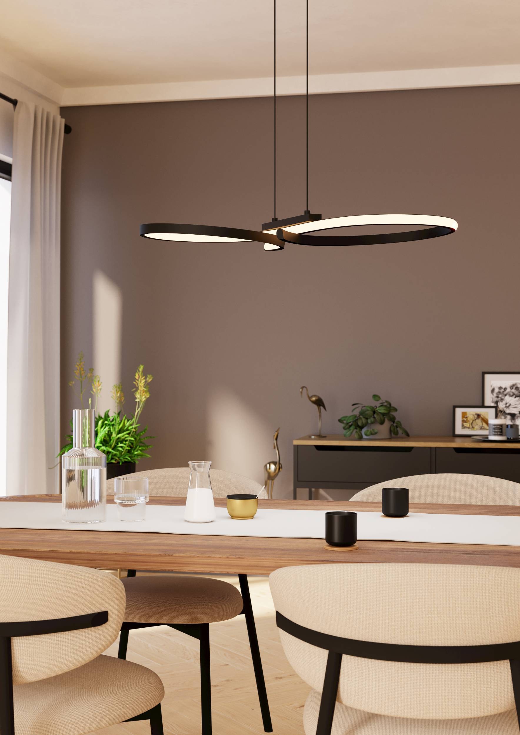 EGLO Hängeleuchte »Serpins Hängelampe, Pendellampe, Metall und Kunststoff, Esszimmerlampe« LED-Modul 1 Stk. Warmweiß Hängeleuchte - L66 x B30 x H110 cm - schwarz - 21W inkl.