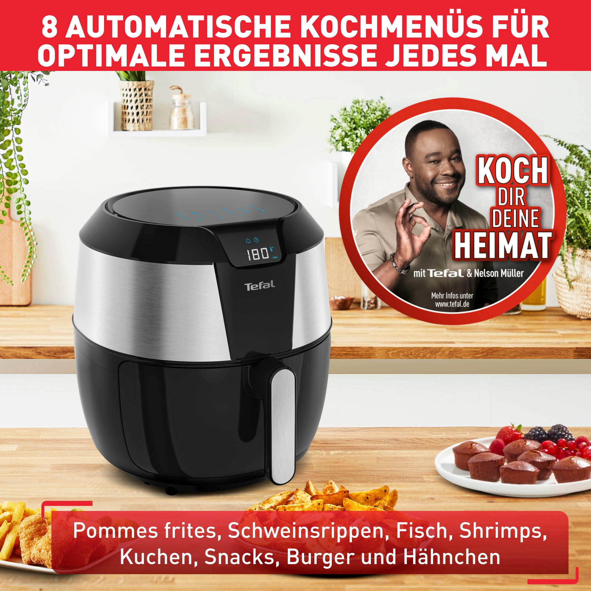 Tefal Heißluftfritteuse »EY701D Easy Fry XXL«, 1850 W, Fassungsvermögen 1,6 kg, Timer, 8 automatische Menüs