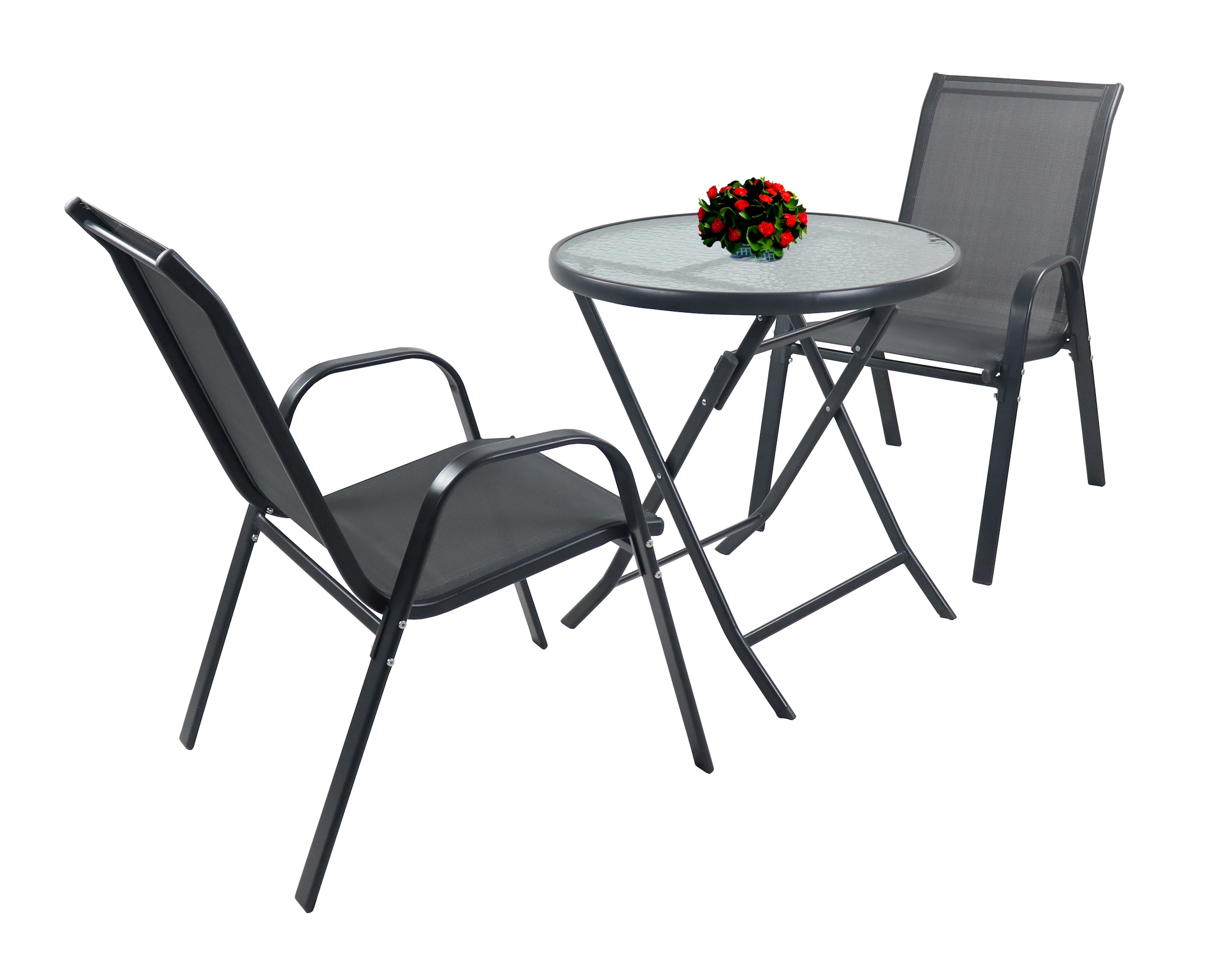 Garten-Essgruppe VCM, B:70cm T:70cmanthrazit, Obermaterial: 90% Metall MT. 10% Textilmaterial TEXMAT., Sitzmöbel-Sets, "3tlg Balkonset Gartenmöbel