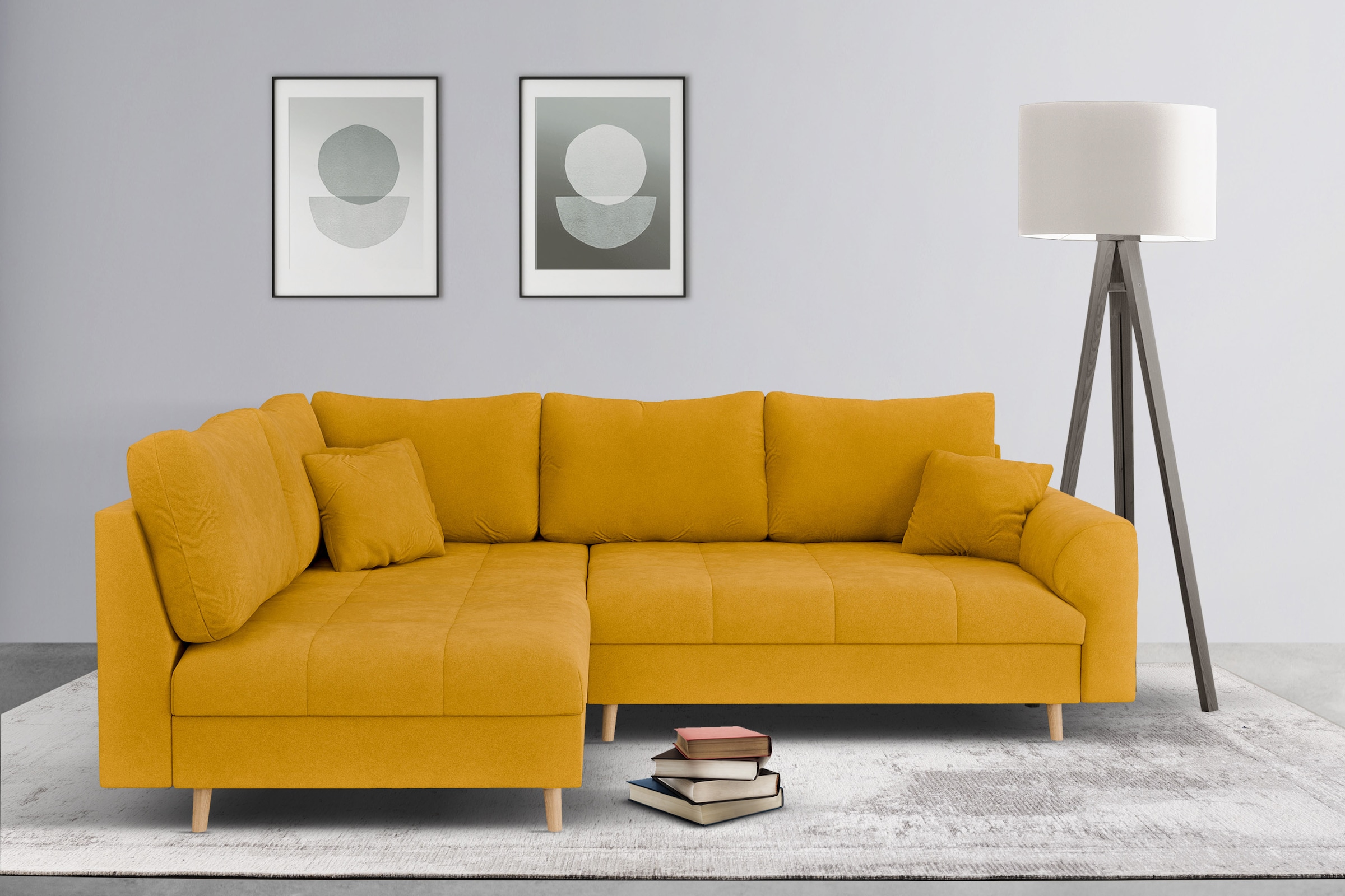 Home affaire Ecksofa »CHARRE L-Form mit Ottomane, Maße B/T/H: 231/161/81 cm«, feine Steppung, lose Rücken- und Zierkissen, auch in Cord und Bouclé