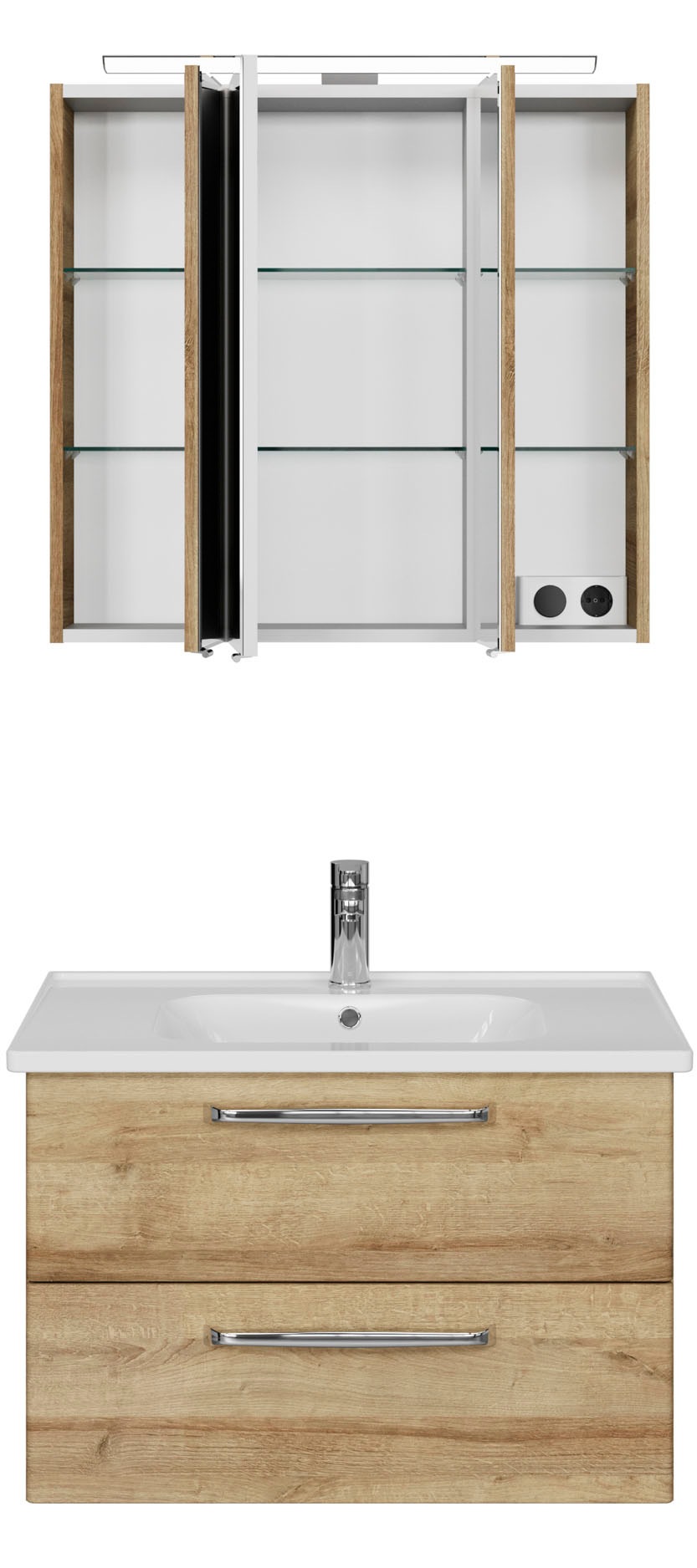 Thumbnail - Saphir Badmöbel-Set "Trentino 2-teilig Keramik-Waschtisch, Spiegelschrank mit LED-Leuchte", (3 St.), Badmöbel-Set 79cm b...