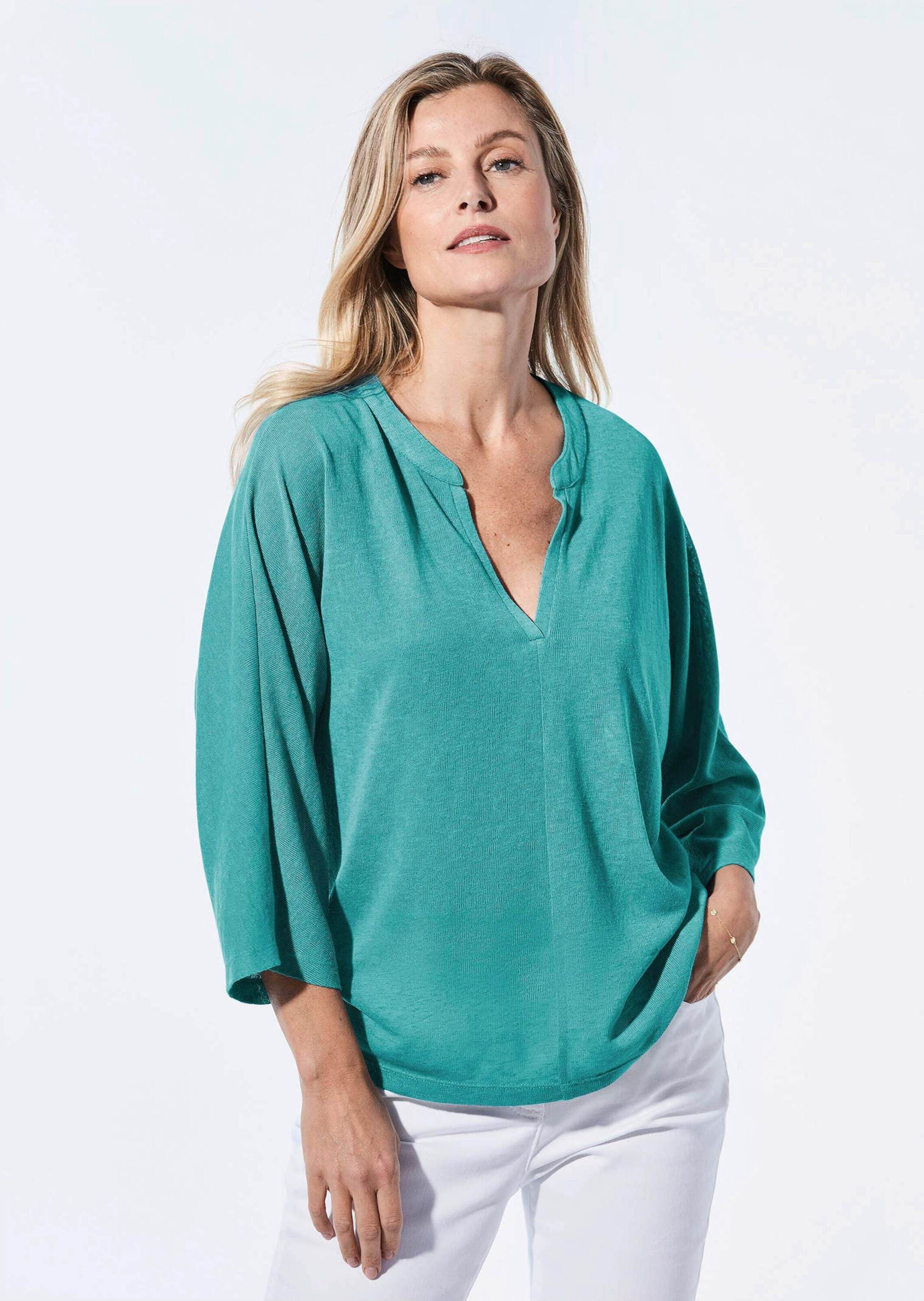 GOLDNER Kurzarmshirt »Shirt Shirt in Leinenoptik«