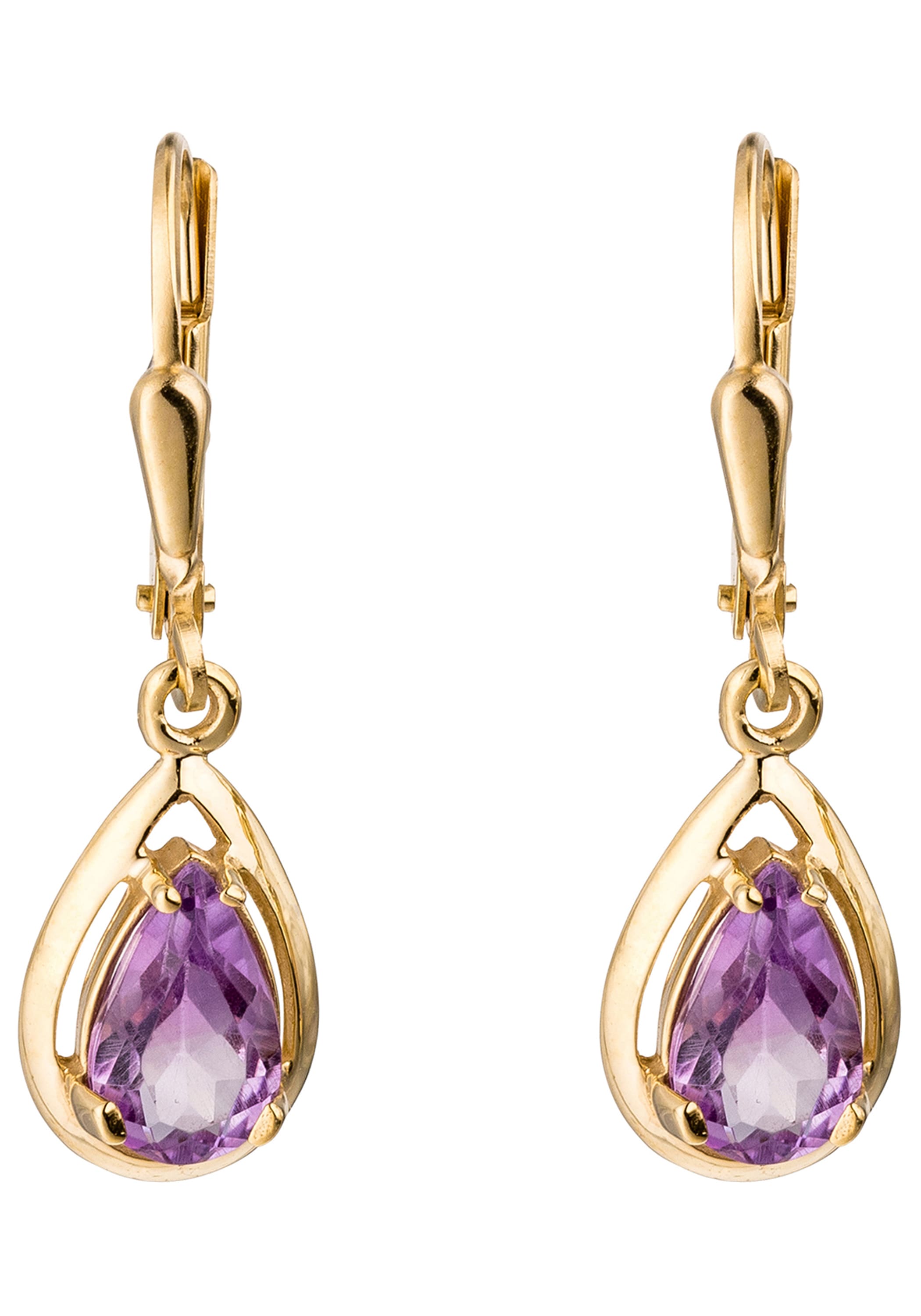 JOBO Paar Ohrhänger Tropfen 333 Gold mit Amethyst