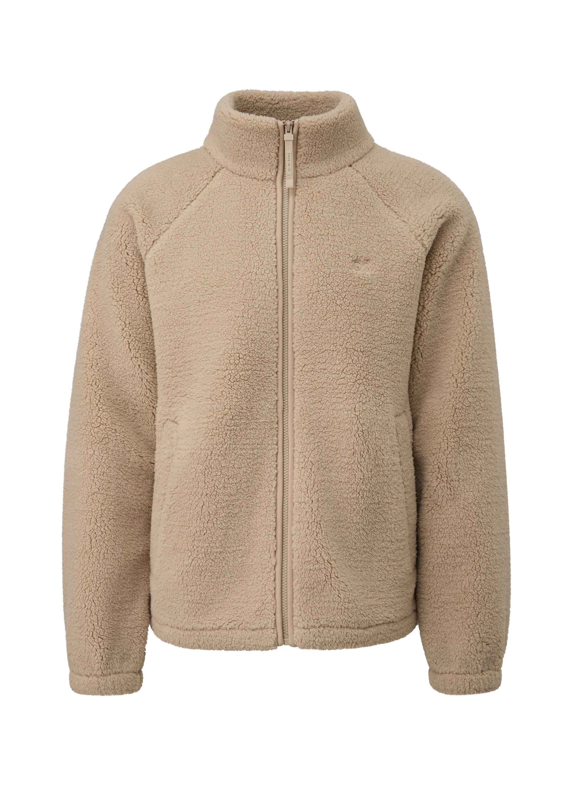 QS Fleecejacke ohne Kapuze Teddy-Jacke mit Stehkragen und Reißverschluss