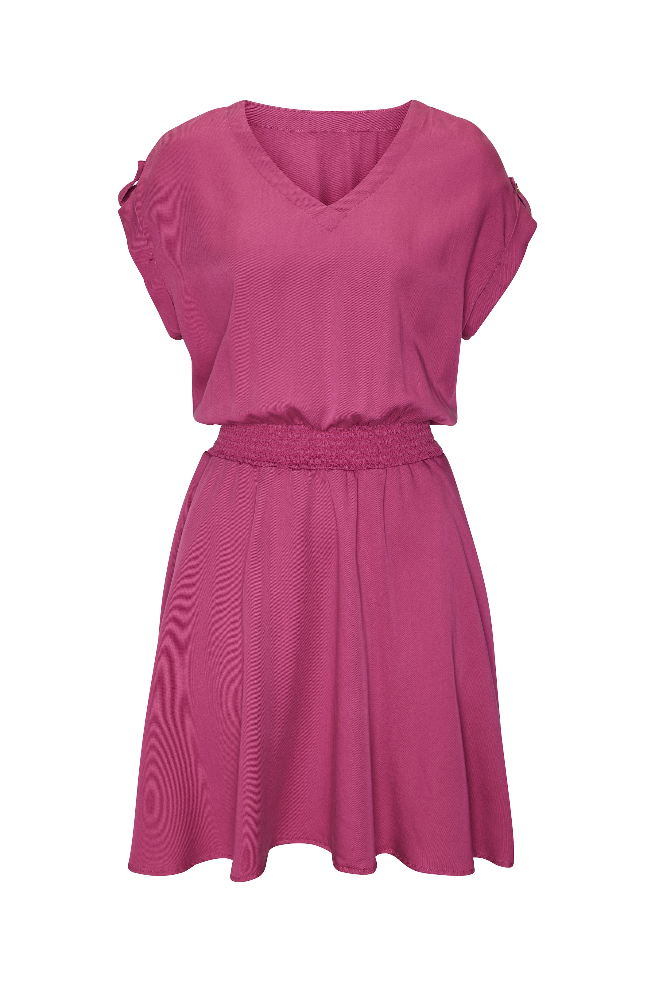 Buffalo Sommerkleid »mit V-Ausschnitt aus weicher Lyocellware« Seitennahttaschen kurzes Kleid, figurumspielendes Sommerkleid, Strandkleid, Tunikakleid