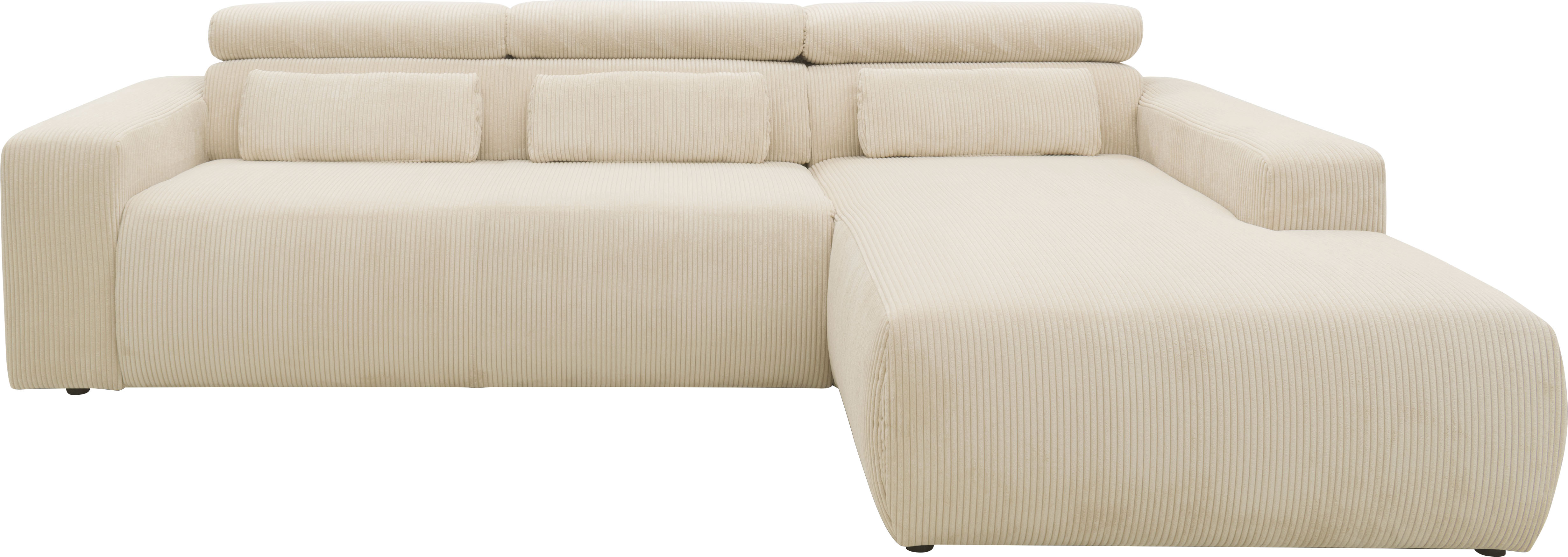 DOMO collection Ecksofa "BRANDON 289x177 cm, belastbar bis 140 kg/Sitz, L-Form" ohne Sitztiefenverstellung, Cord, creme