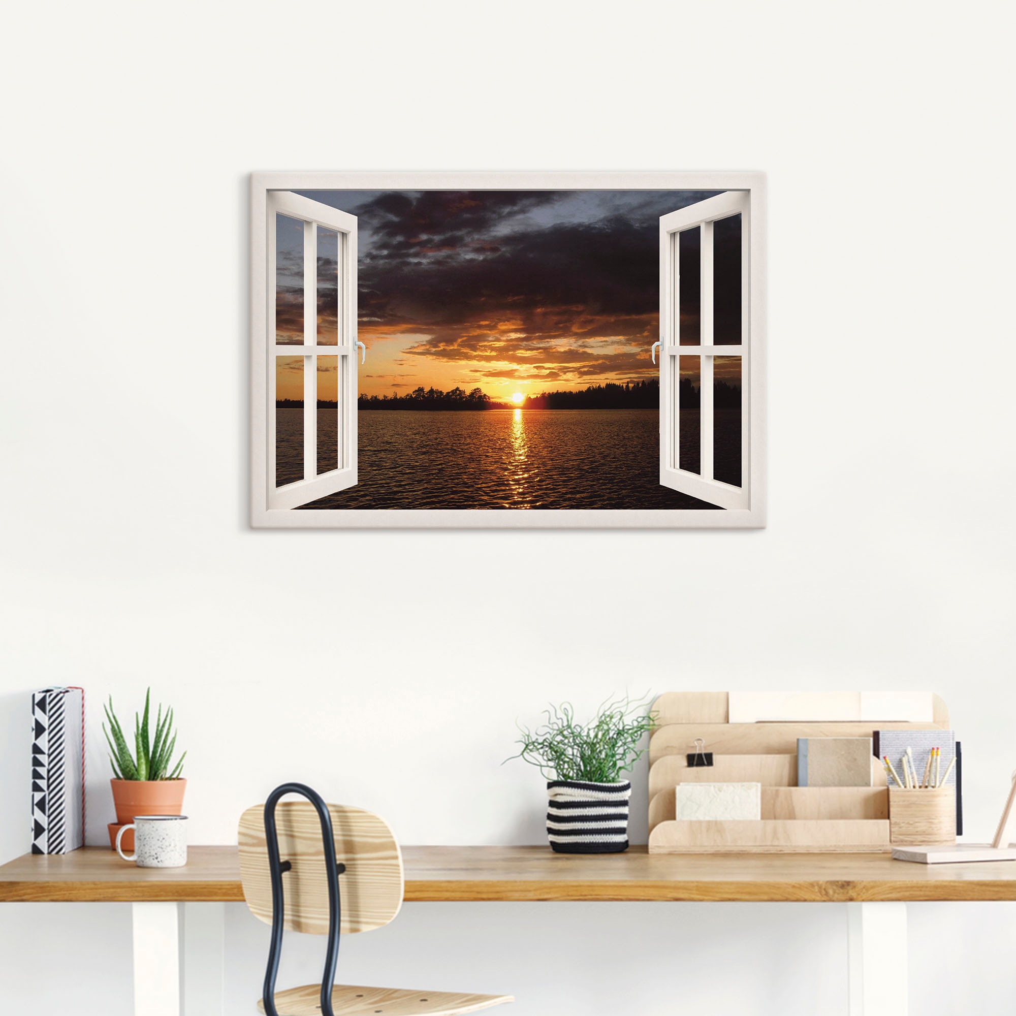 Artland "Sonnenuntergang am See, weißes Fenster" Seebilder 1 Stk. tlg. auf günstig online kaufen
