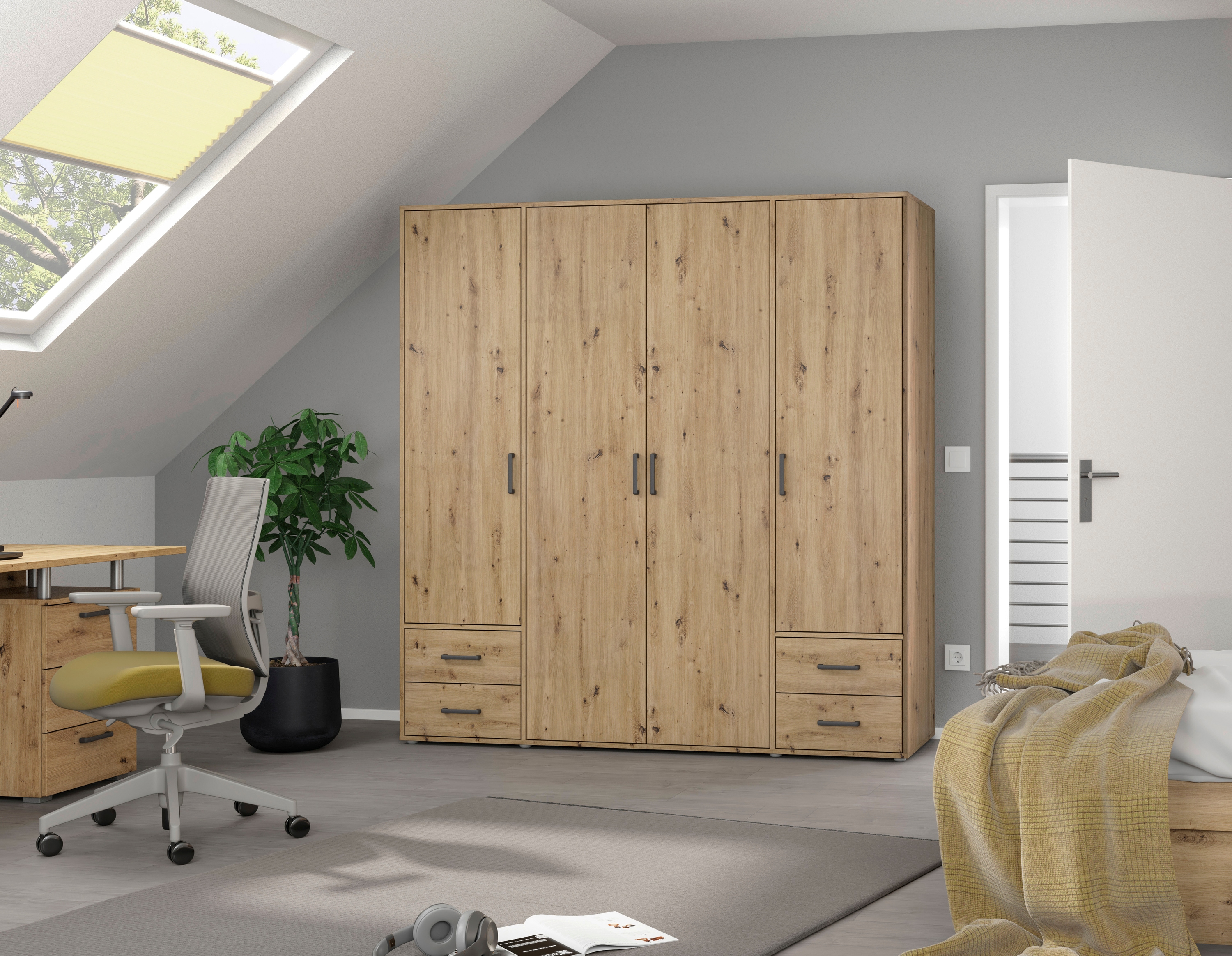 rauch Drehtürenschrank "Kleiderschrank Schrank Garderobe Wäscheschrank VOYAGER" in 3 verschiedenen Ausstattungen BASIC/CLASSIC/PREMIUM, mit 2 modernen Griffvarianten, mit Außenschubladen MADE IN GERMANY