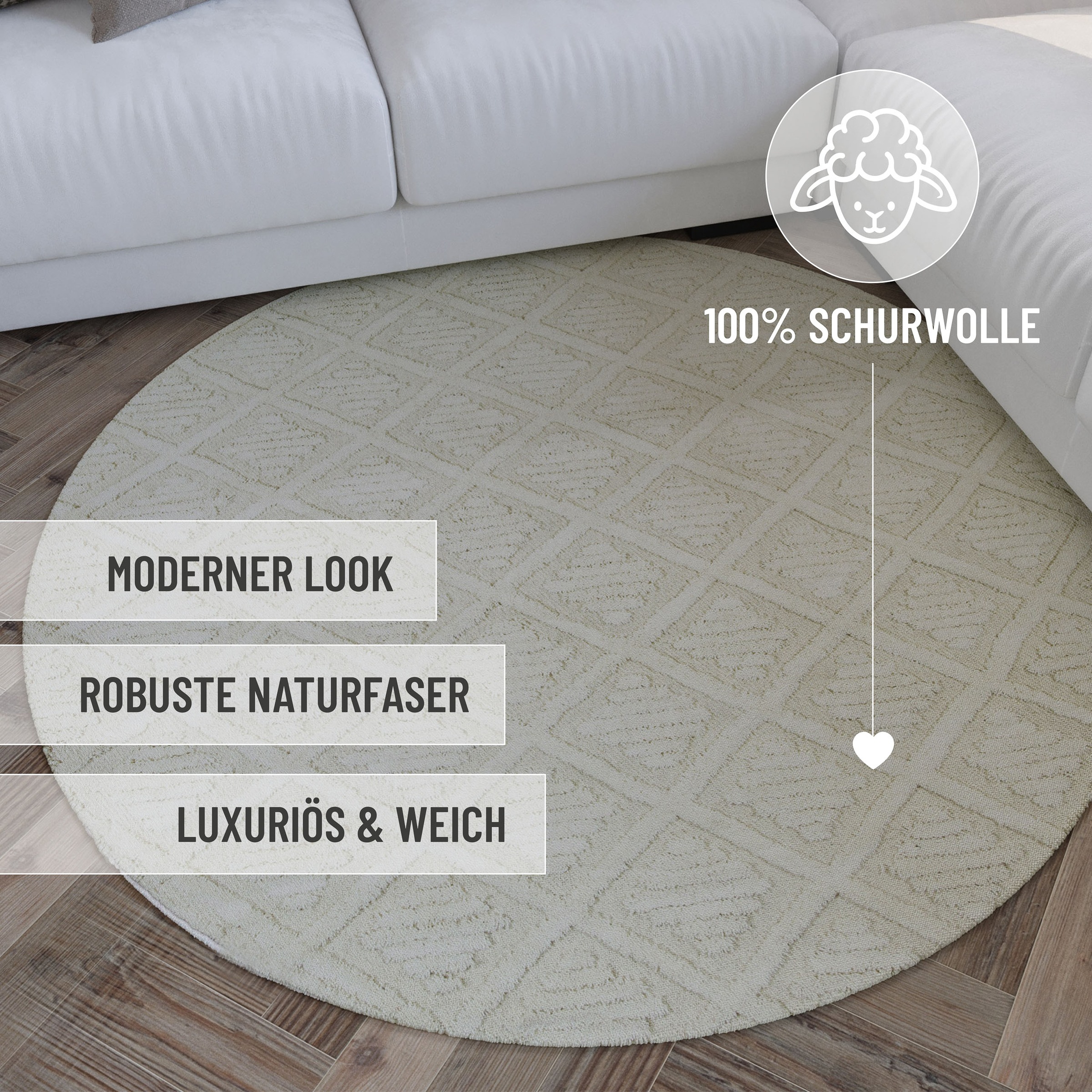 Wecon home Wollteppich »Hamptons SEVENTEEN«, rechteckig, 10 mm Höhe, Läufer, Schurwolle, Kurzflor, Wohnzimmer, Schlafzimmer, elegant, Raute