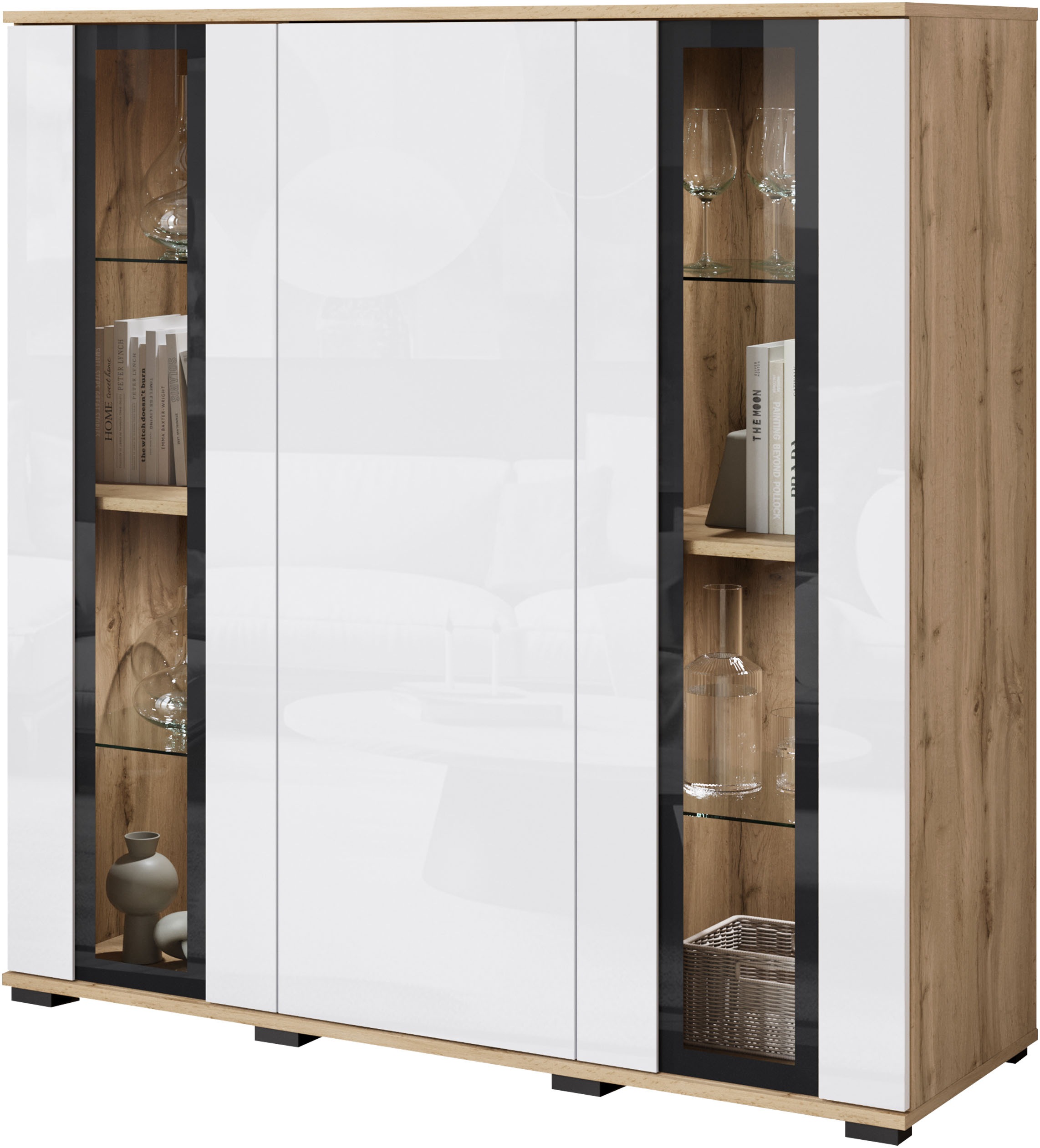 Home affaire Highboard "Caro, modernes Design mit Glaseinsätzen, Breite 120 günstig online kaufen