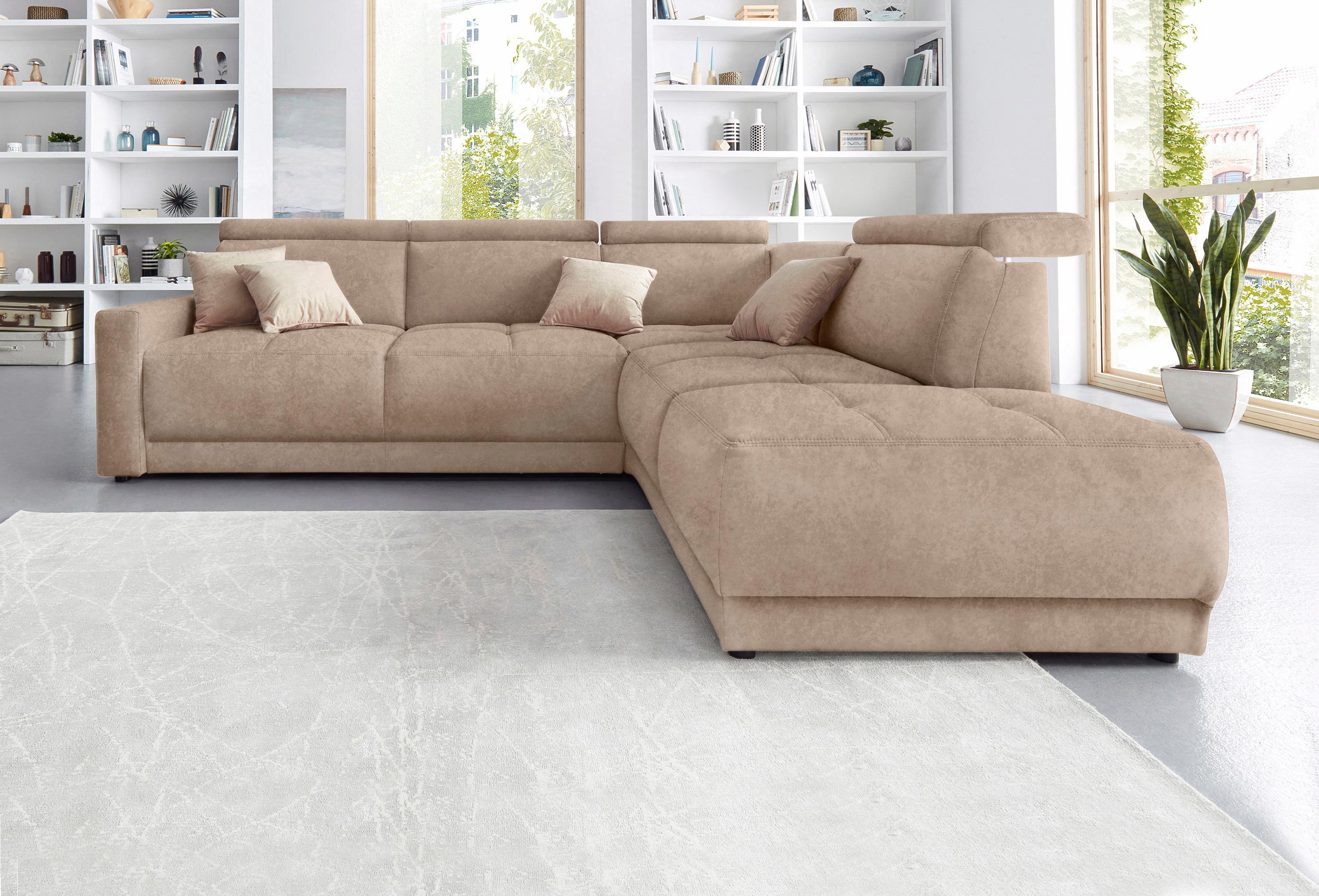 DOMO collection Ecksofa "Ava, moderne Sitzheftung mit toller Doppelnaht, komfortabel, L-Form" mit Ottomane, inkl. Federkern, wahlweise mit Kopfteilverstellungen