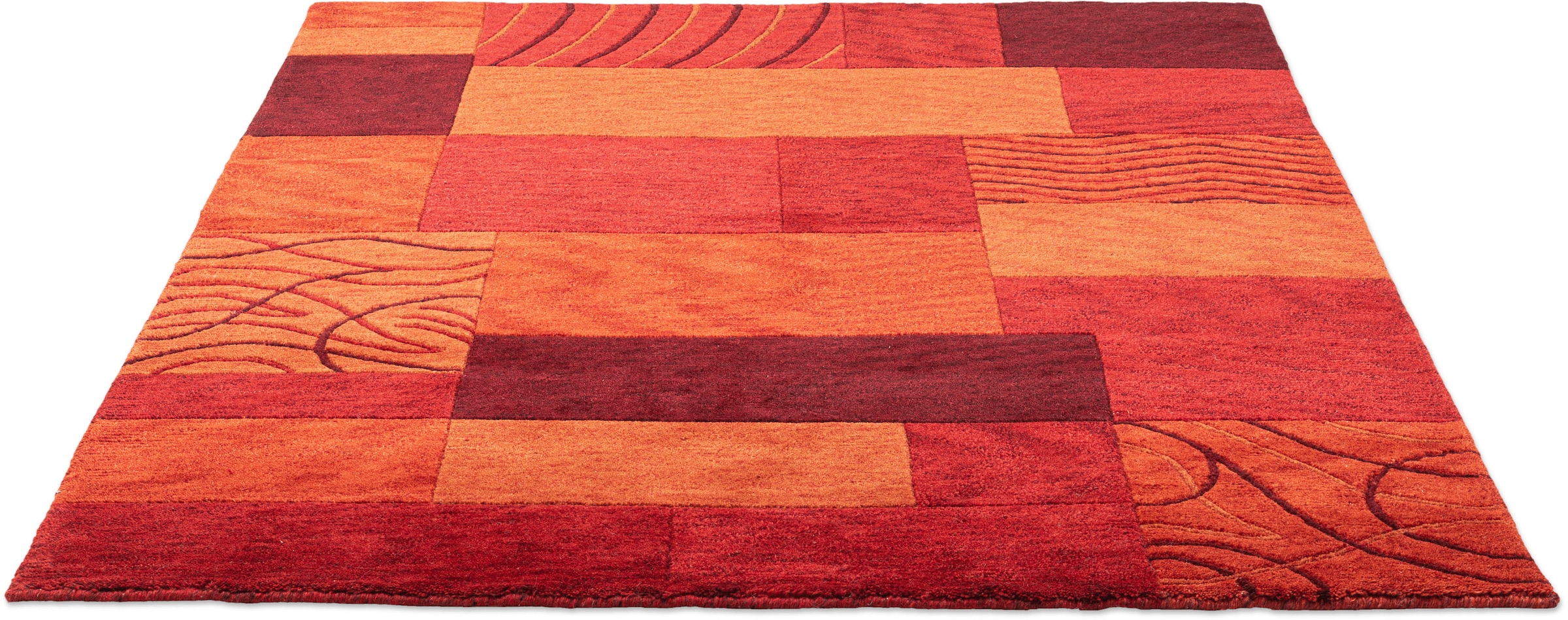 THEKO Wollteppich »Royal Domas 4028«, rechteckig, 14 mm Höhe, Kurzflor, reine Wolle, handgetuftet, modernes Patchwork Design