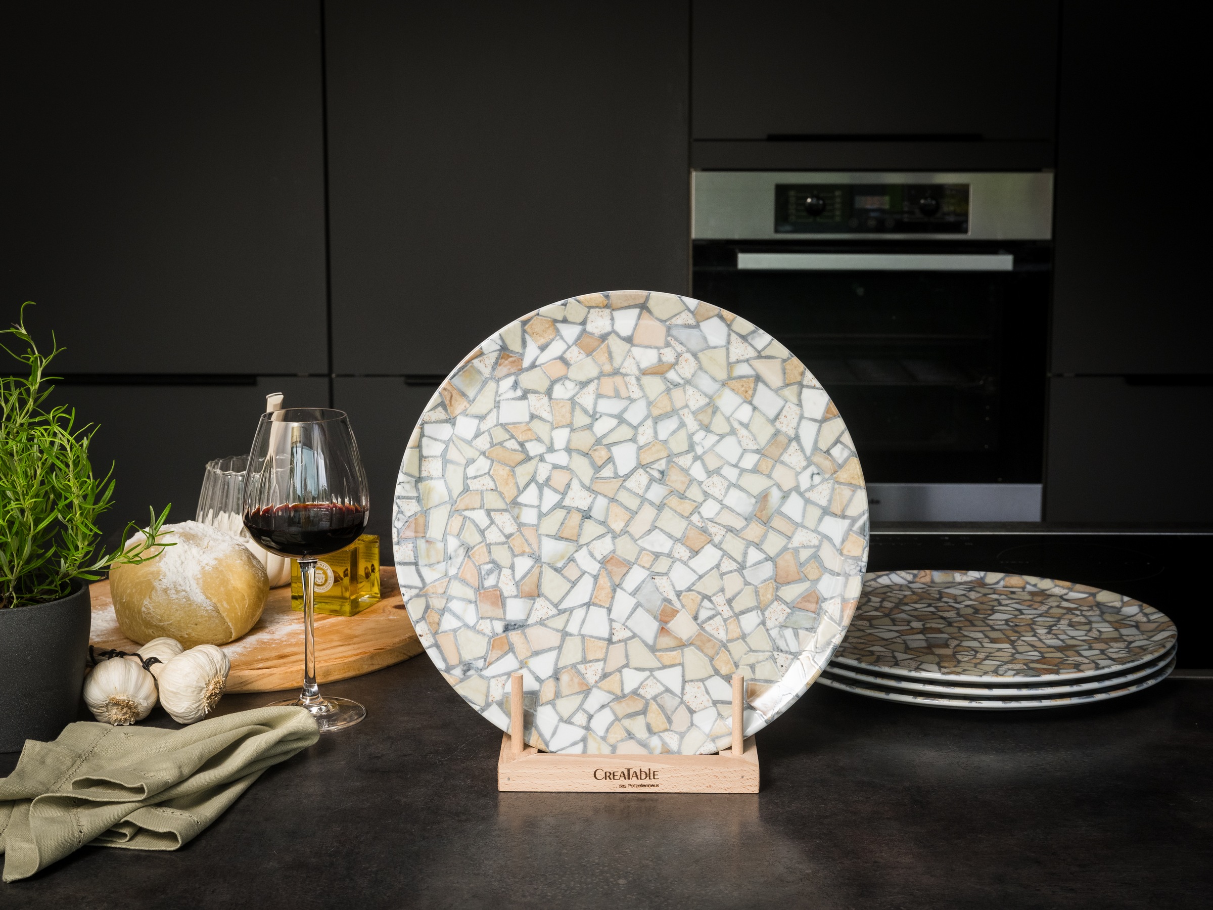 CreaTable Pizzateller »Stone Collection Siena, Teller-Set, 4-tlg.« Italienische Eleganz, Vielseitig einsetzbar
