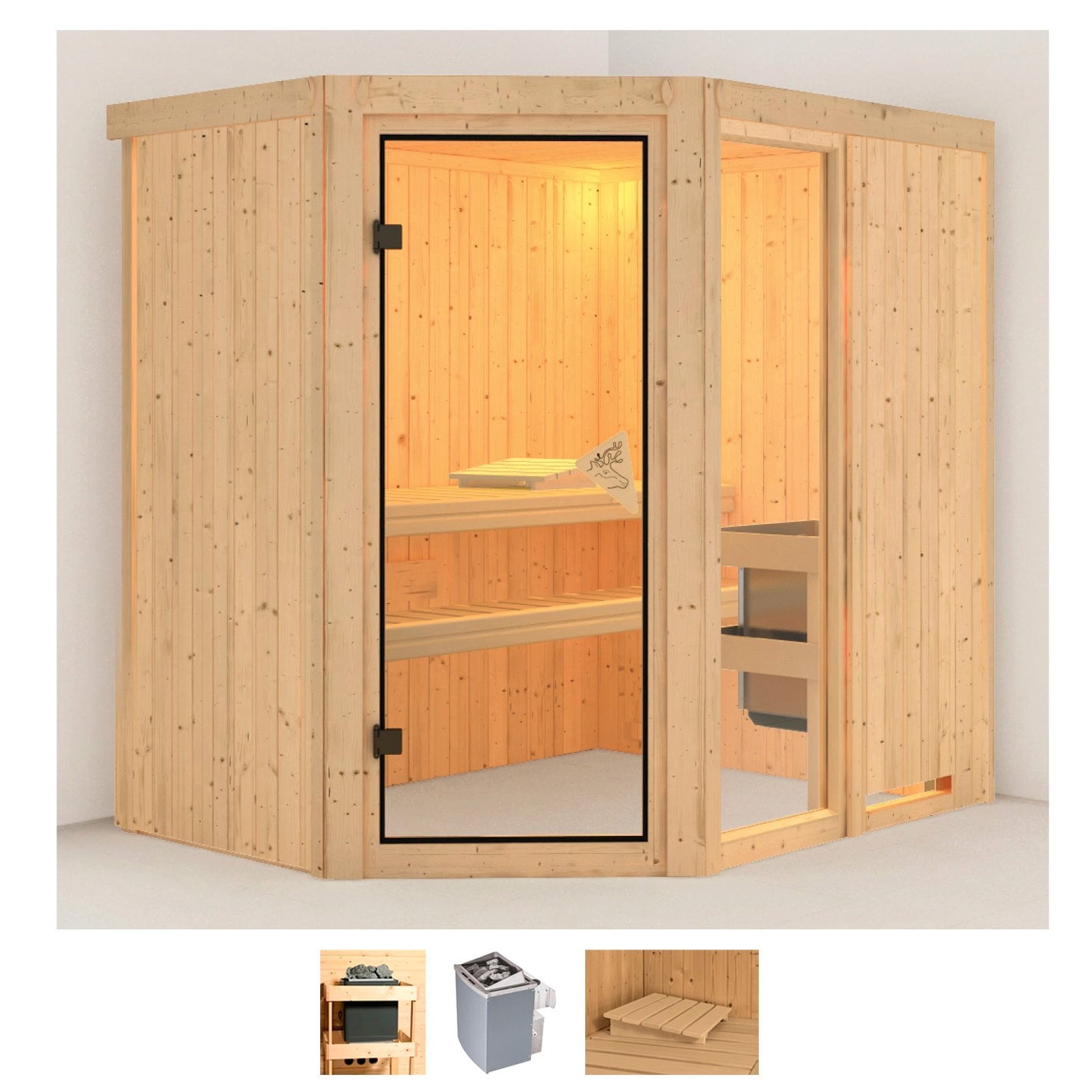 Karibu Sauna "Frigga 1" Set, Ofen 9 kW integr. Strg