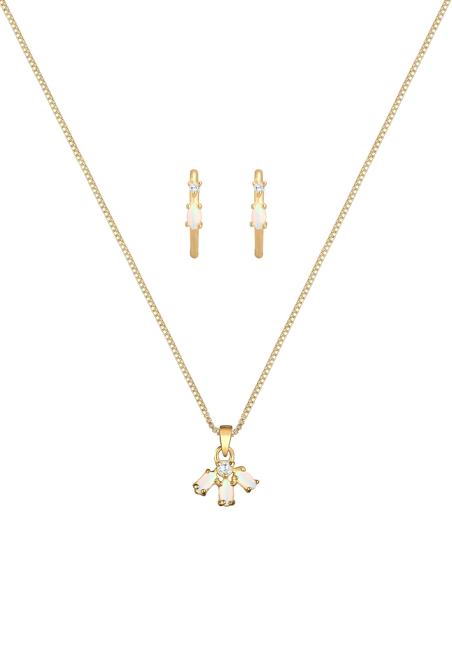 Elli Schmuckset »Zirkonia Synthetischer Opal Weiß 925 Sterling Silber vergoldet«