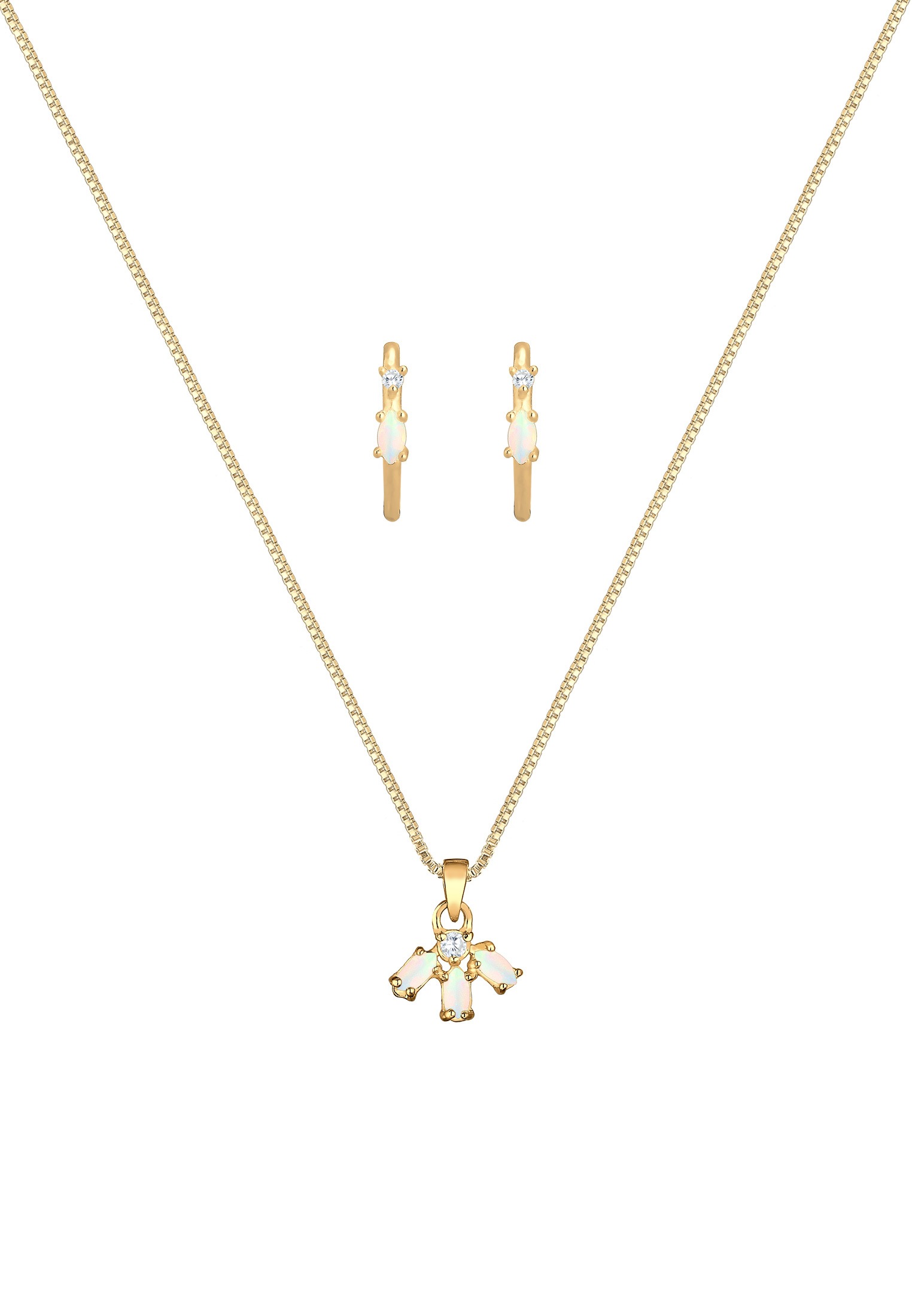 Elli Schmuckset »Box Chain Kette Creolen Opal Zirkonia 925 Silber«