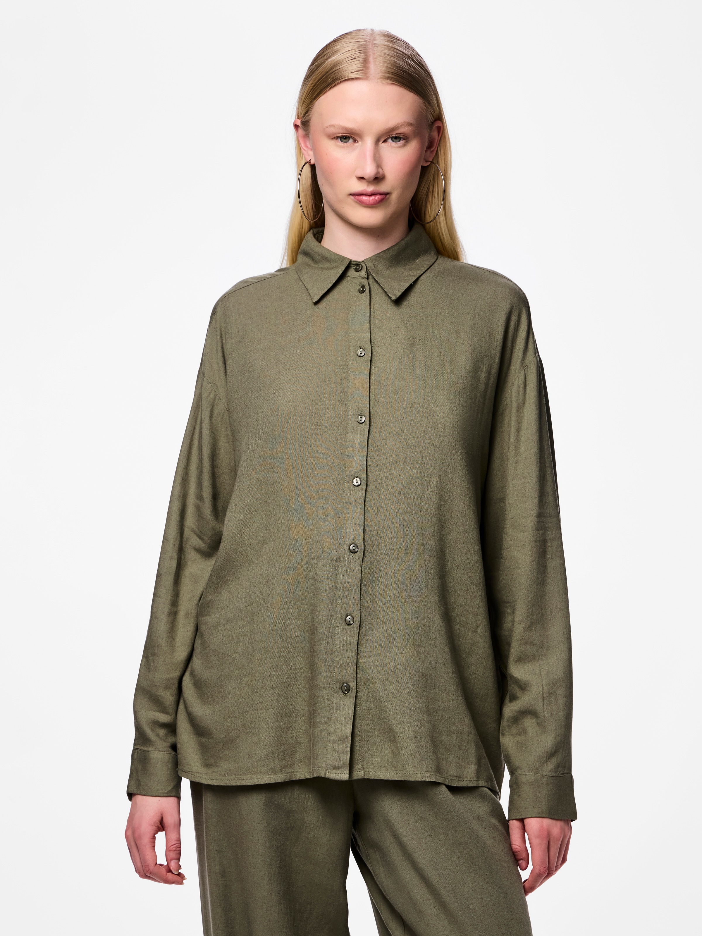 pieces Hemdbluse "PCPIA LS LOOSE SHIRT WVN NOOS", mit Leinen günstig online kaufen