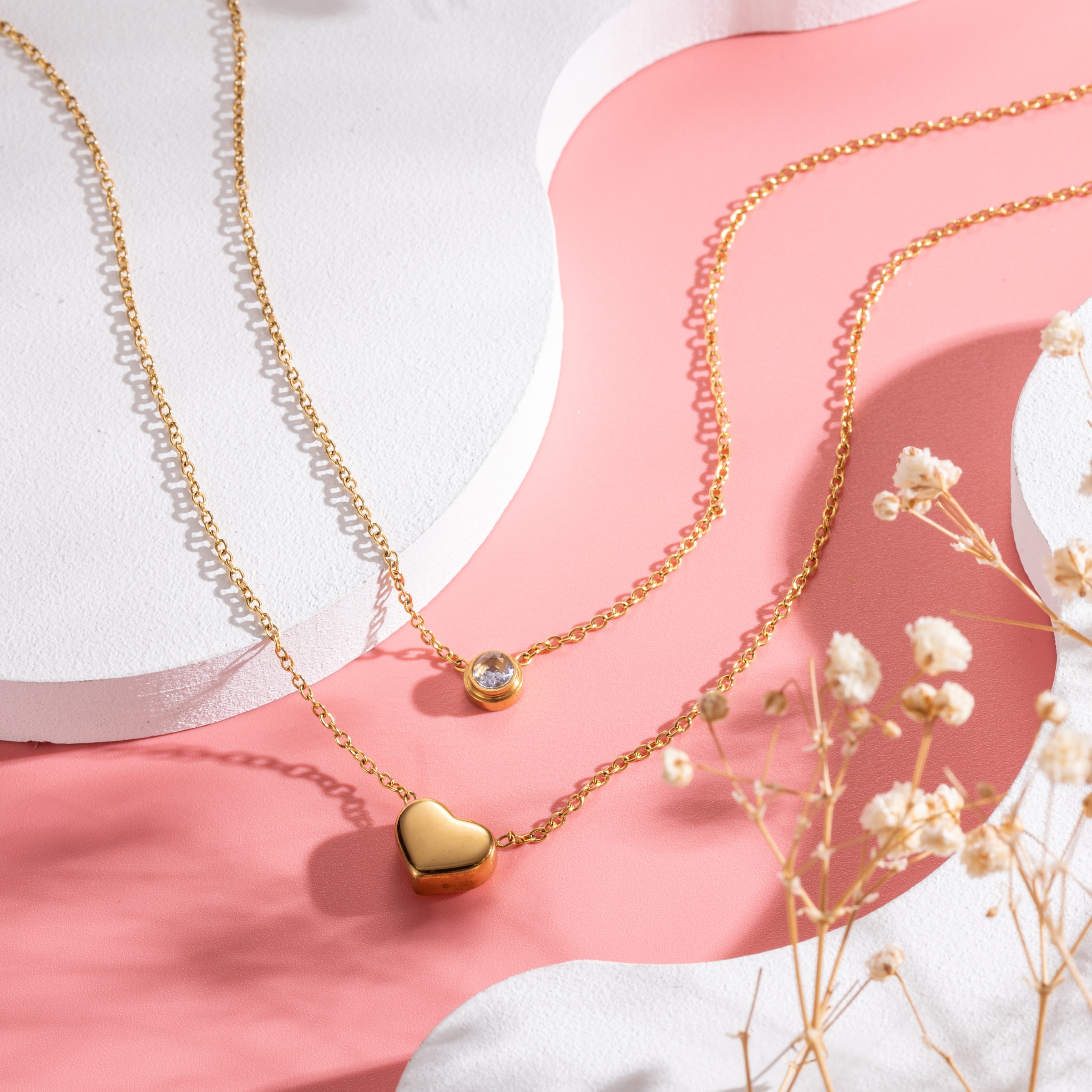 Firetti Kette mit Anhänger »Schmuck Geschenk Edelstahl Halsschmuck doppelreihig Layering Herz« mit Zirkonia (synth.)