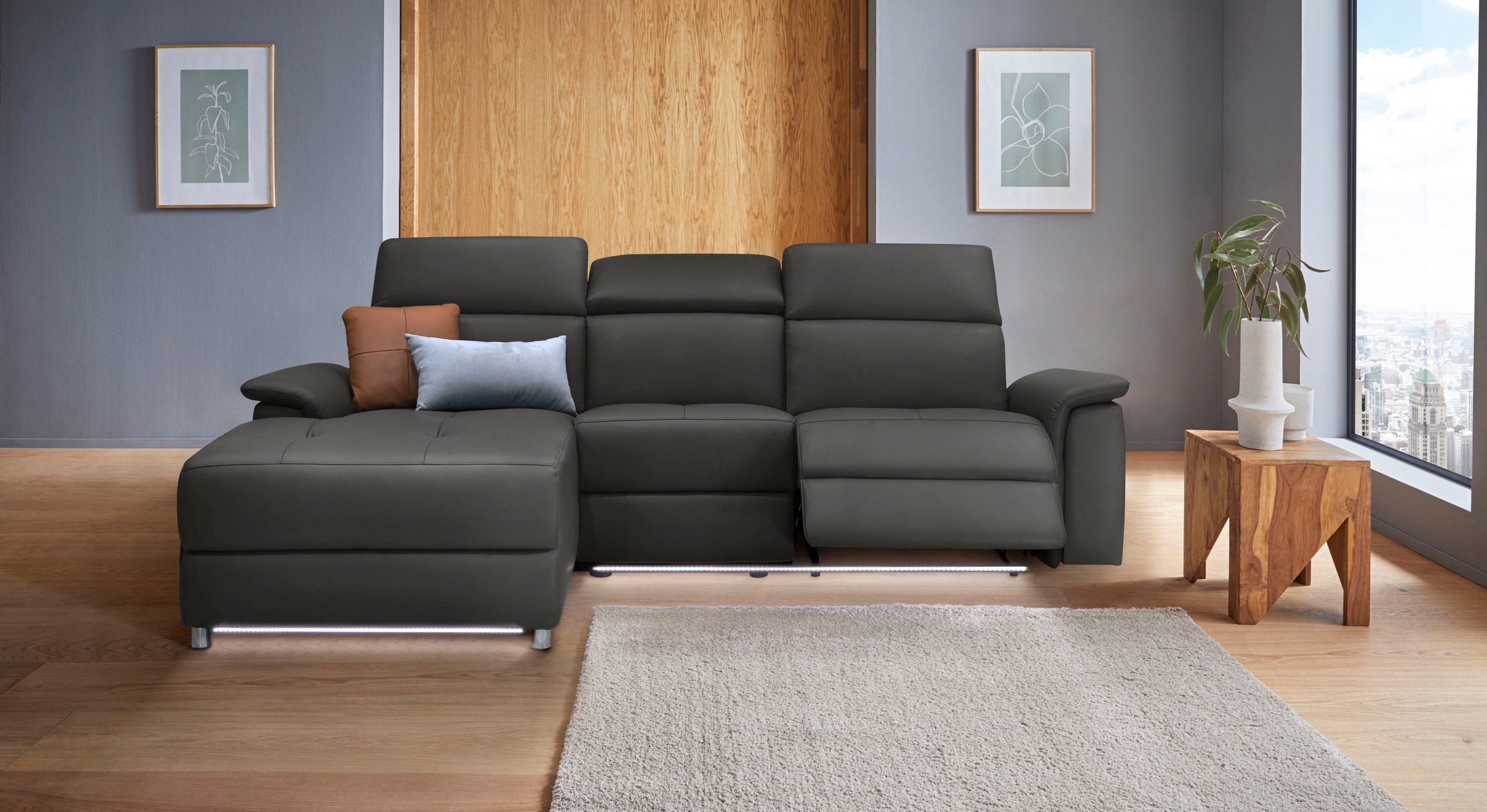 Home affaire Ecksofa "Pareli, L-Form, 259cm,m. Recamiere, Echtleder, Kunstl günstig online kaufen