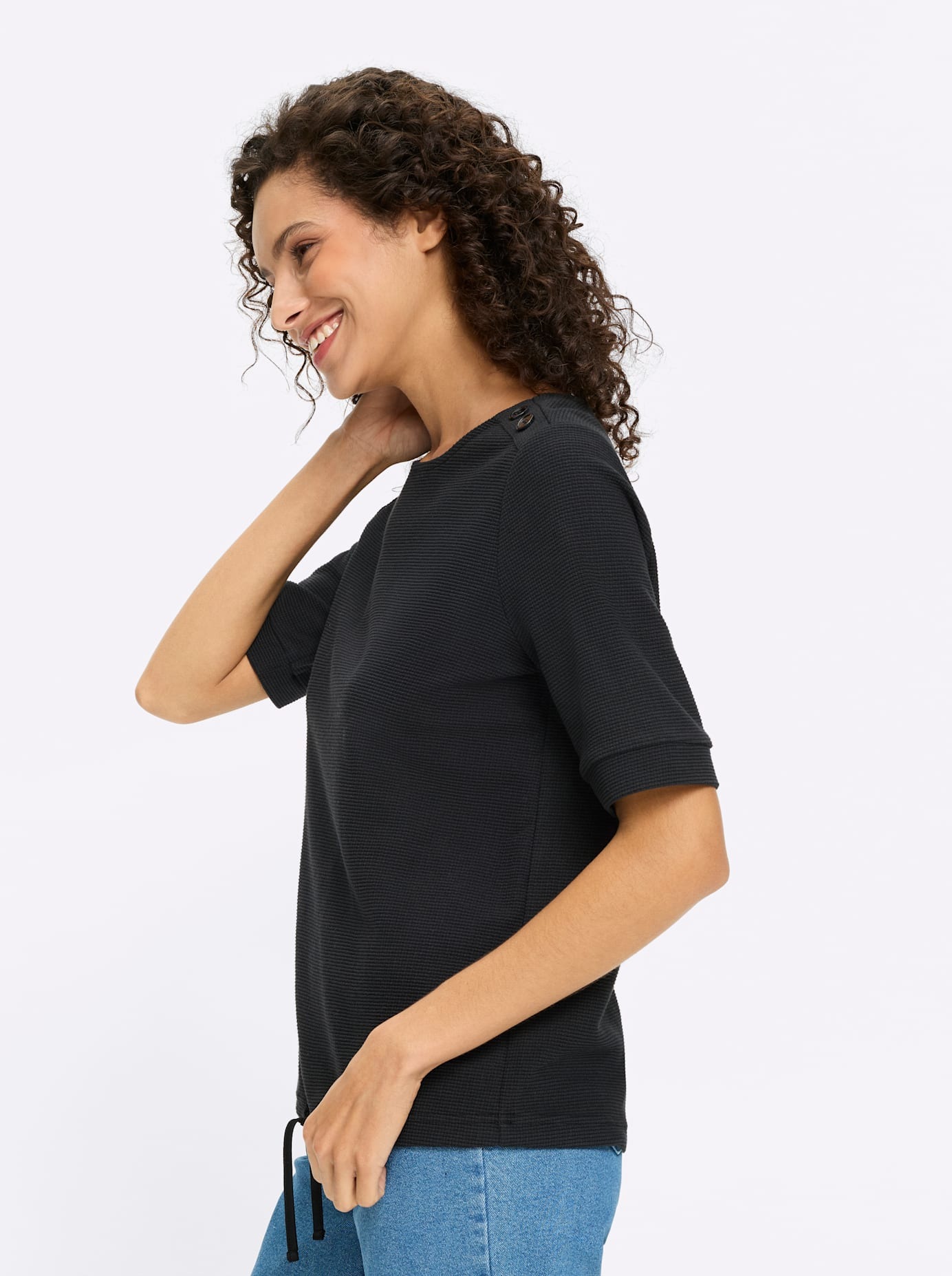 Rundhalsshirt HEINE "Shirt", Damen, Gr. 48, schwarz, 50% Baumwolle, 50% Polyester, unifarben, Rundhals, Shirts Rundhalsshirt 3