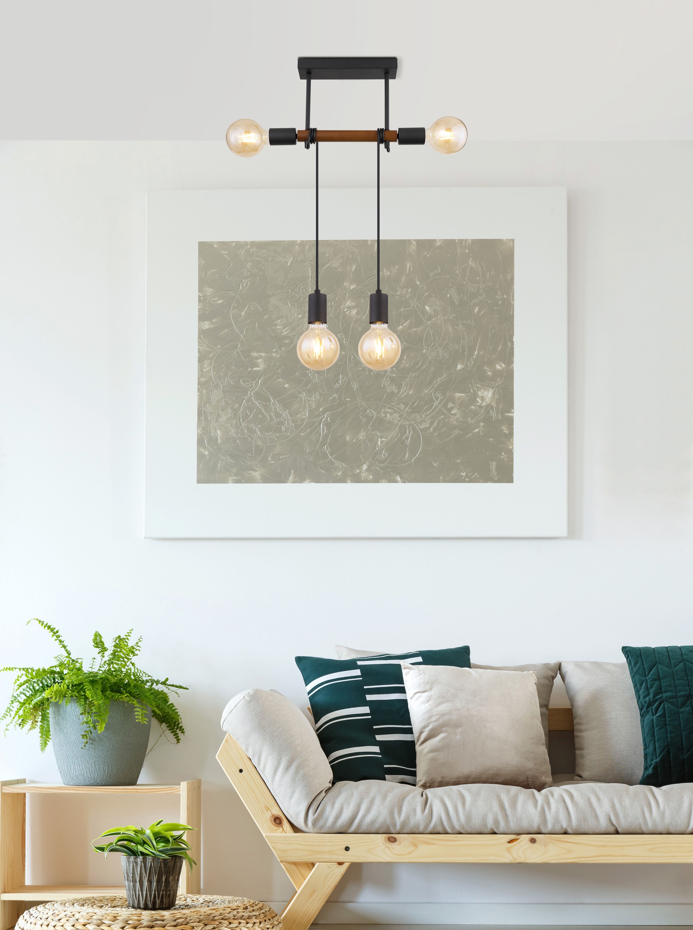 GLOBO LIGHTING Deckenleuchte »HEINRICH« E27 1 Stk. Schlichte Deckenleuchte schwarz matt mit Holz braun, Kabel
