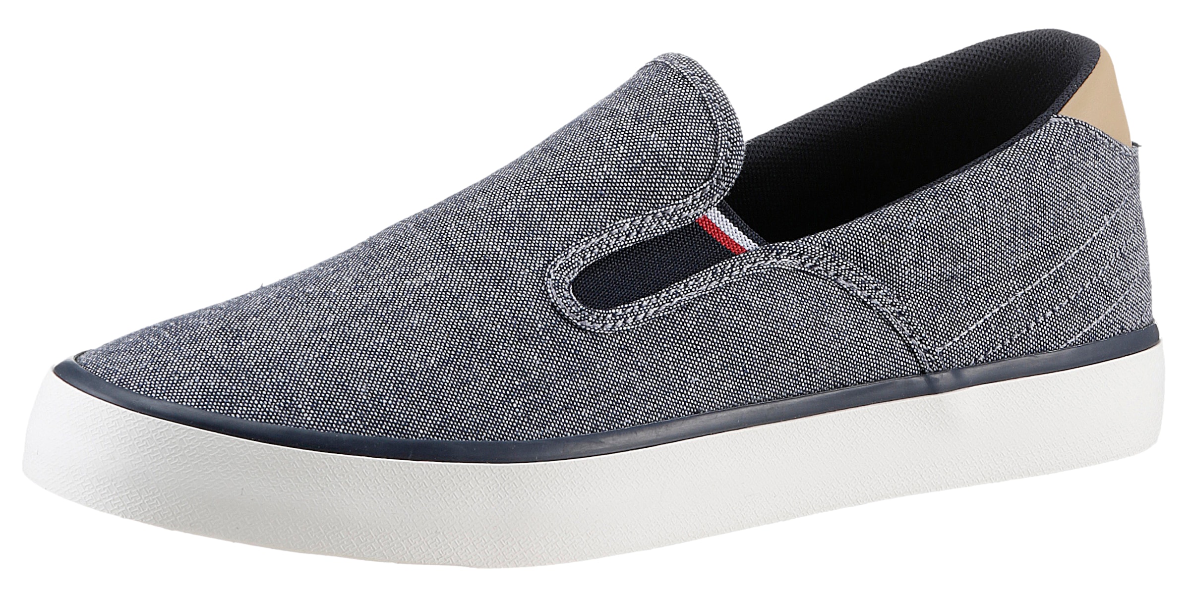 Tommy Hilfiger Slipper "TH HI VULC LOW SLIPON CHAMBRAY", Slip-On Sneaker, Freizeitschuh mit praktischen Stretcheinsätzen